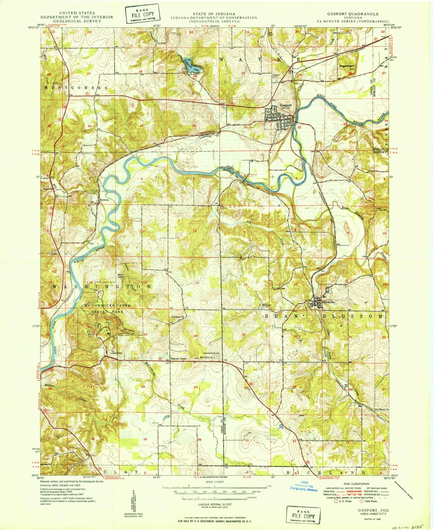 Classic USGS Gosport Indiana 7.5'x7.5' Topo Map Image