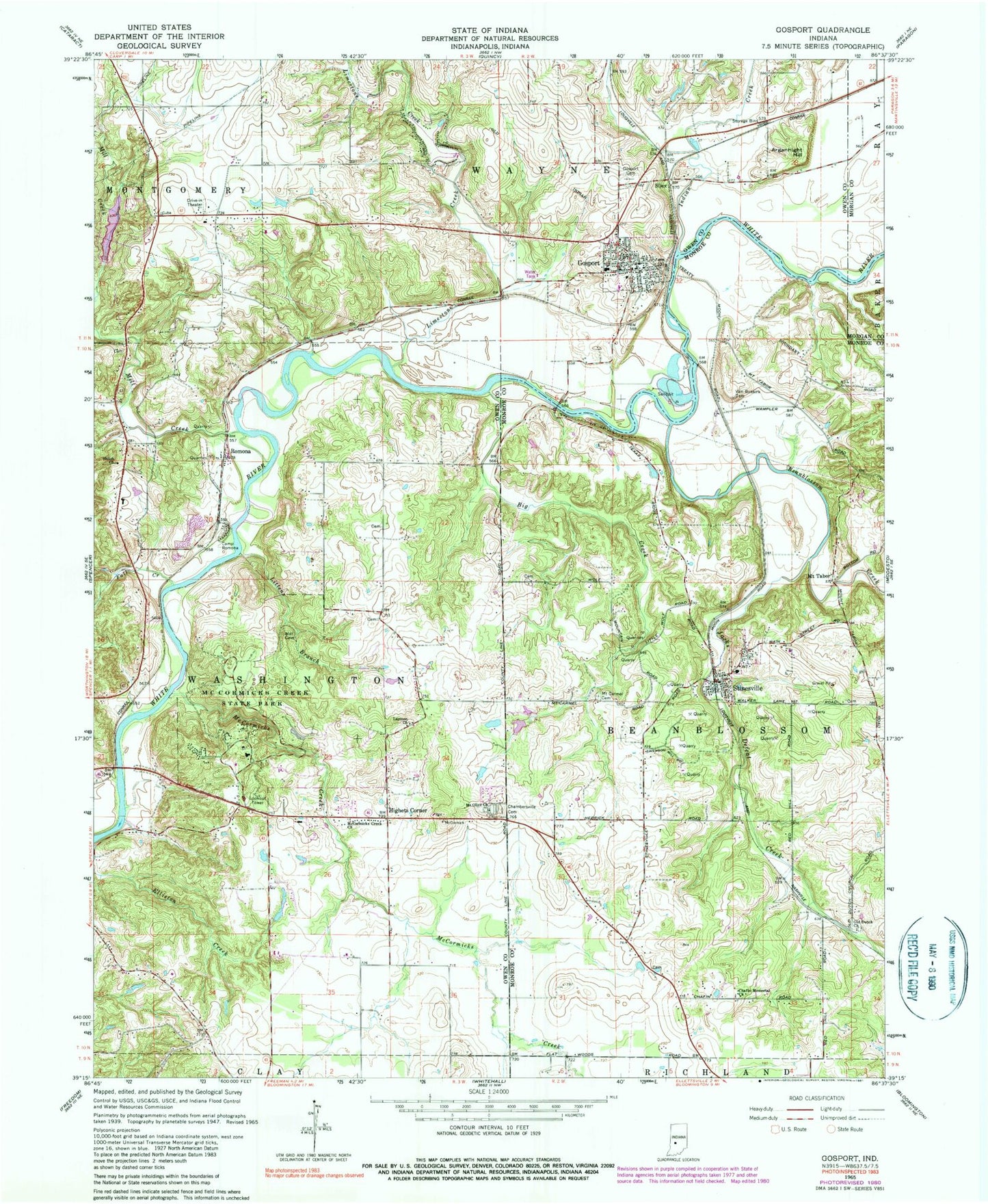 Classic USGS Gosport Indiana 7.5'x7.5' Topo Map Image