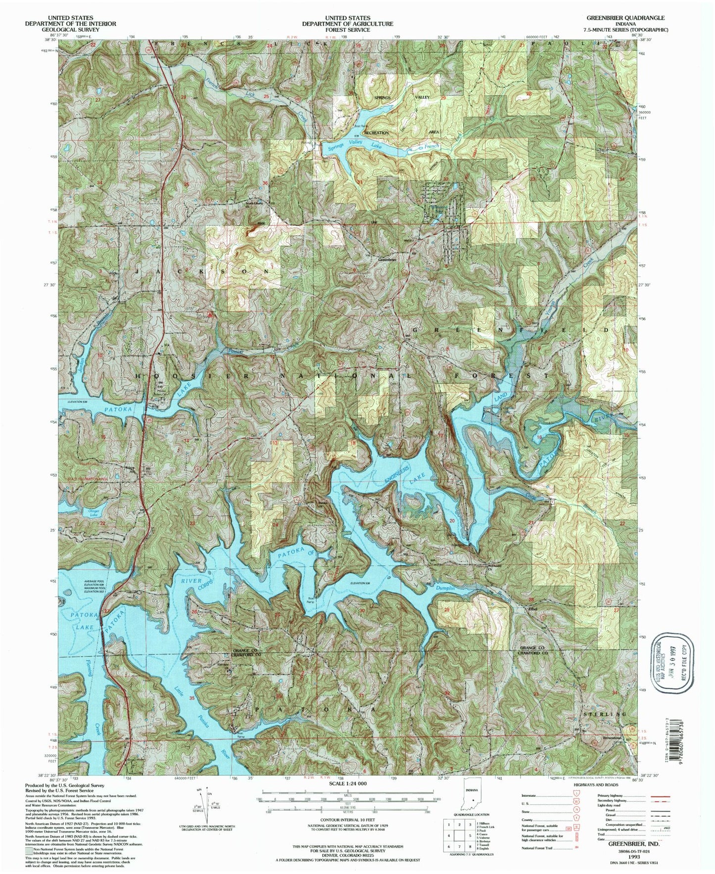 Classic USGS Greenbrier Indiana 7.5'x7.5' Topo Map Image