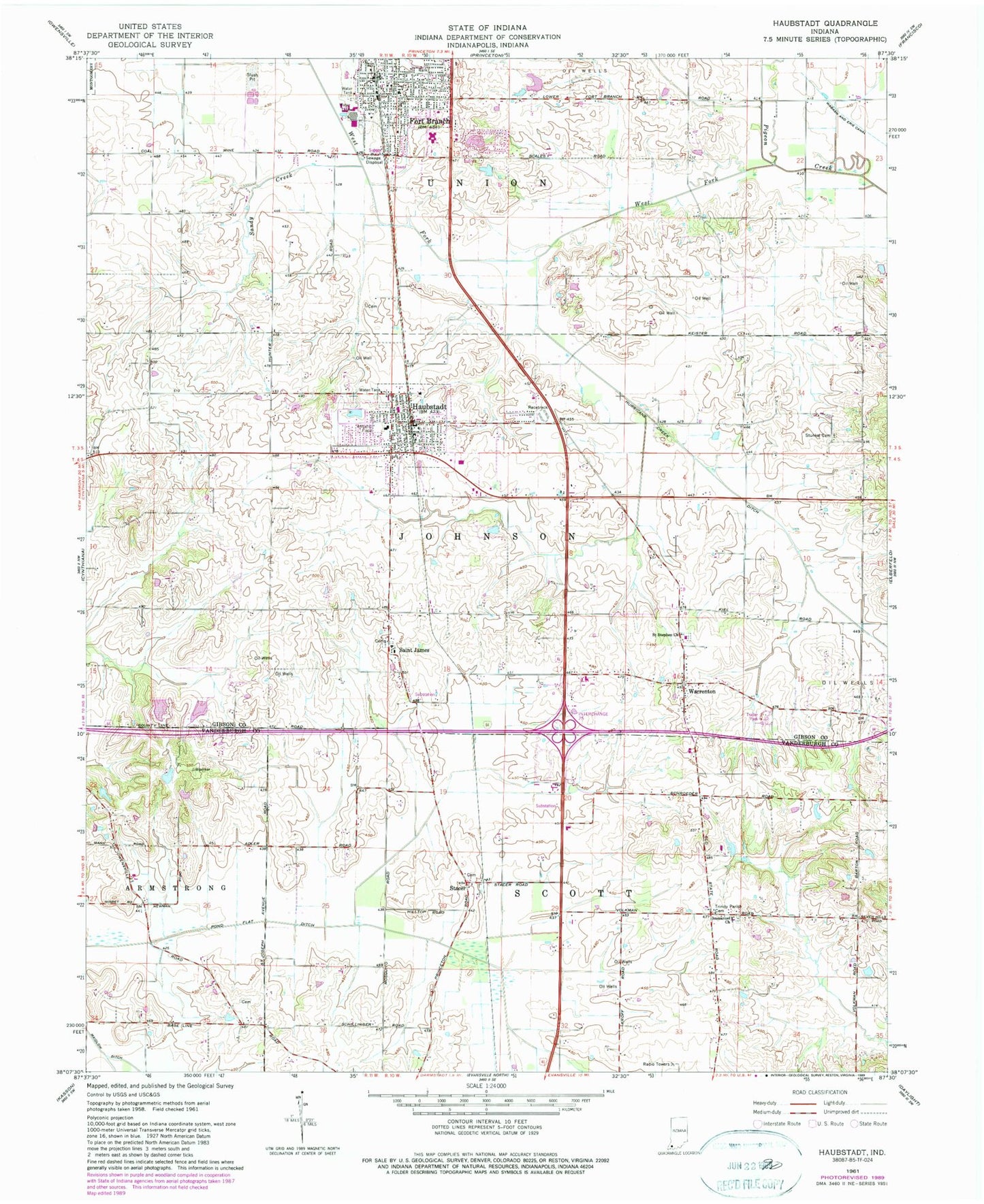 Classic USGS Haubstadt Indiana 7.5'x7.5' Topo Map Image