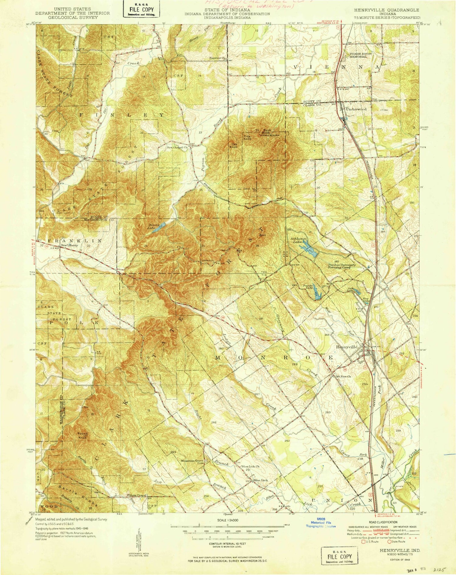 Classic USGS Henryville Indiana 7.5'x7.5' Topo Map Image