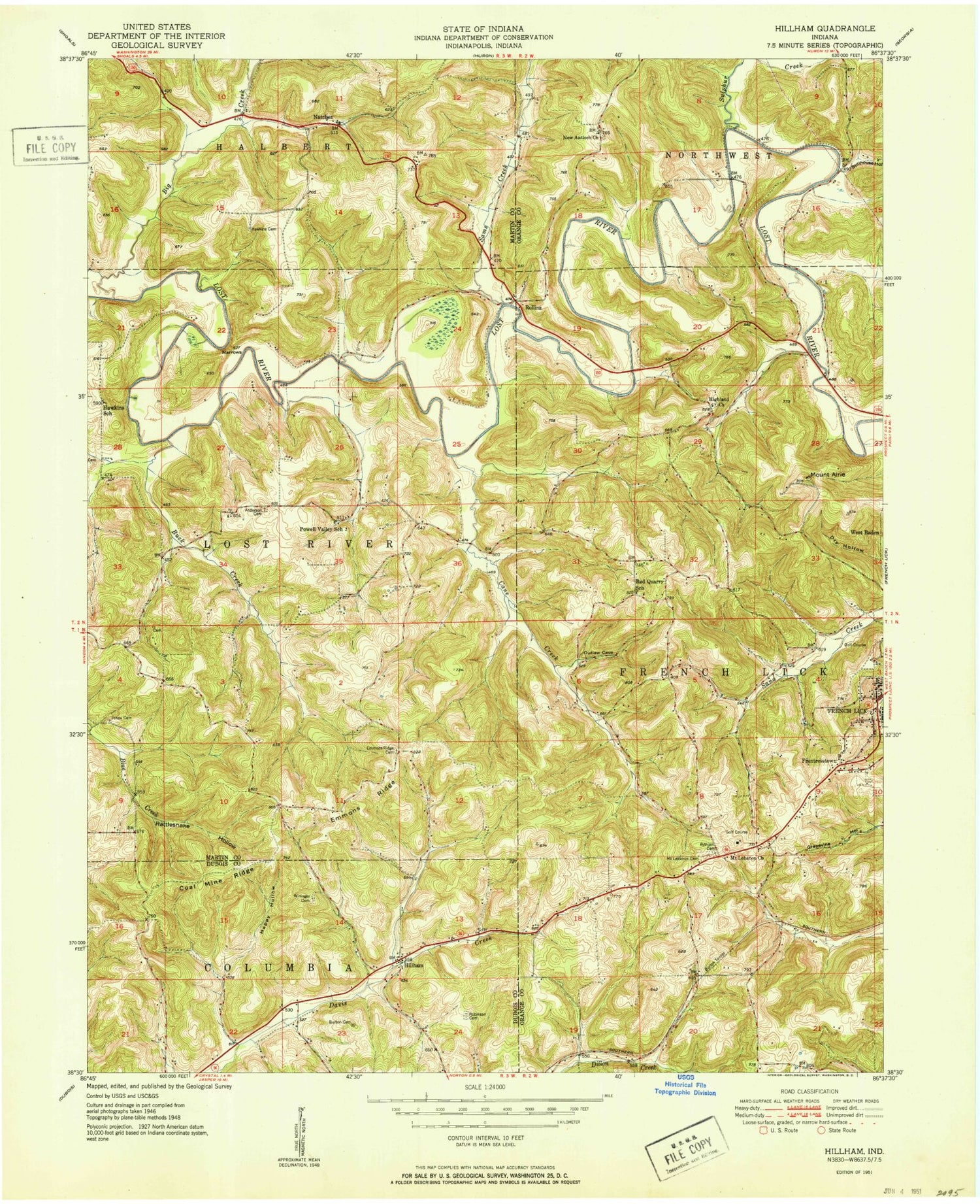 Classic USGS Hillham Indiana 7.5'x7.5' Topo Map Image