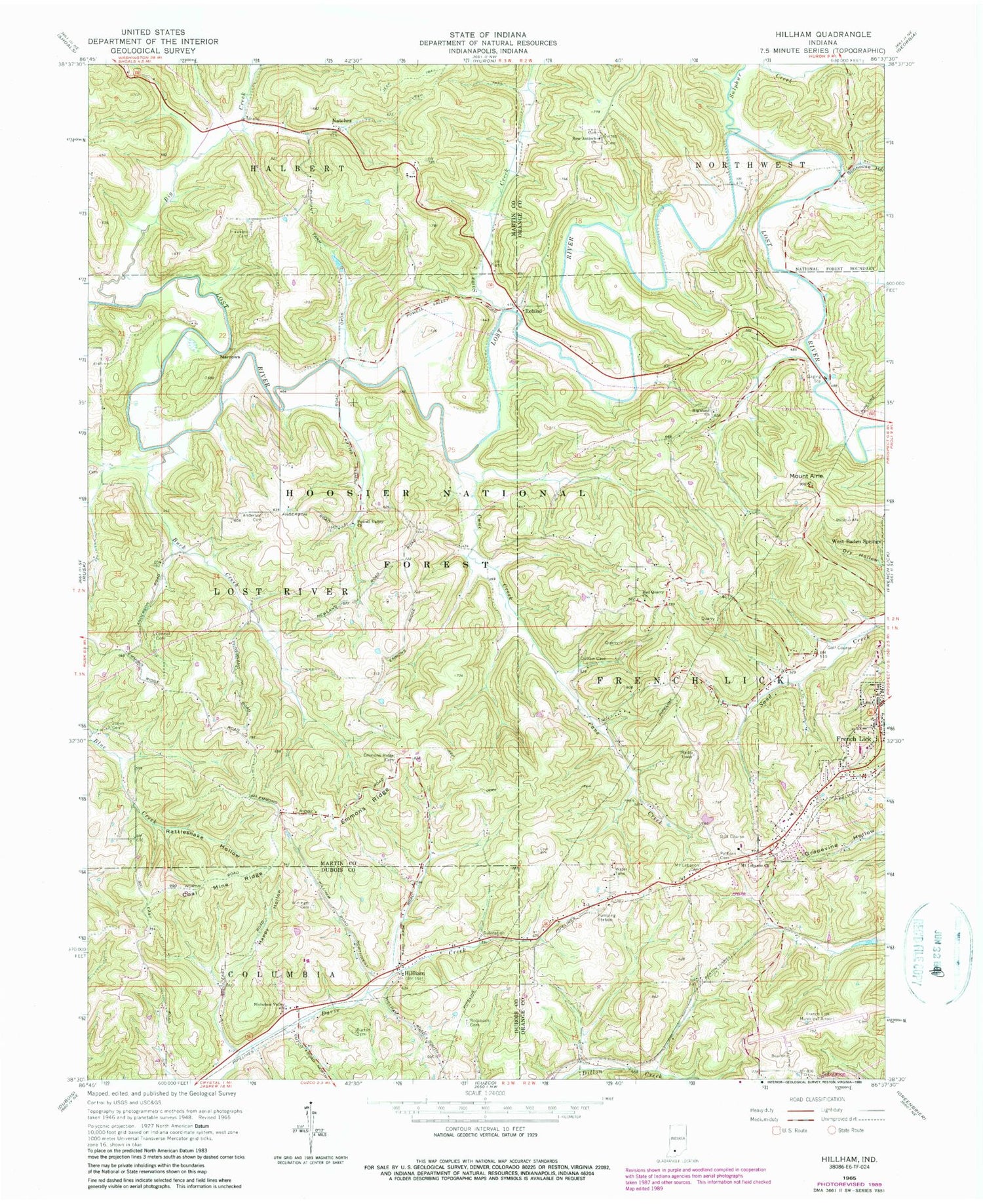 Classic USGS Hillham Indiana 7.5'x7.5' Topo Map Image