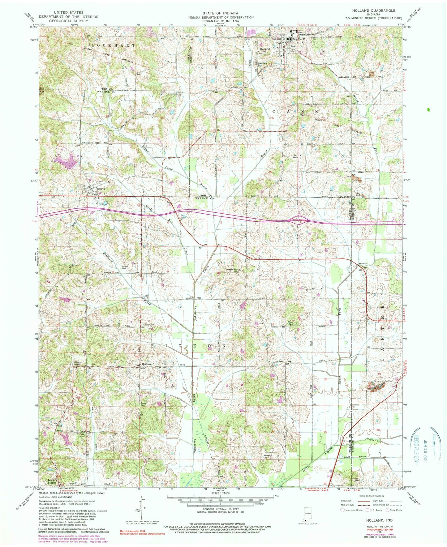 Classic USGS Holland Indiana 7.5'x7.5' Topo Map Image