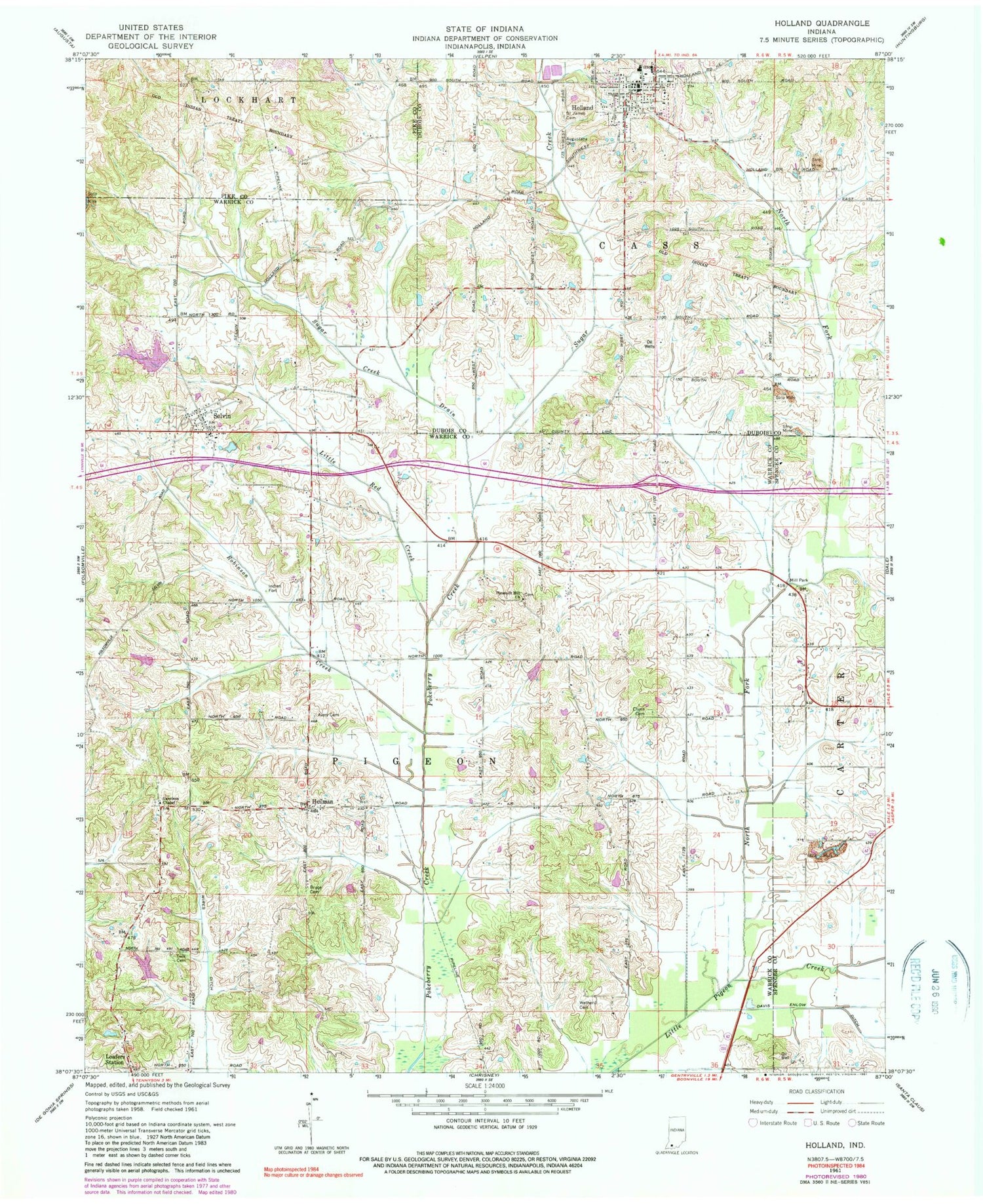 Classic USGS Holland Indiana 7.5'x7.5' Topo Map Image
