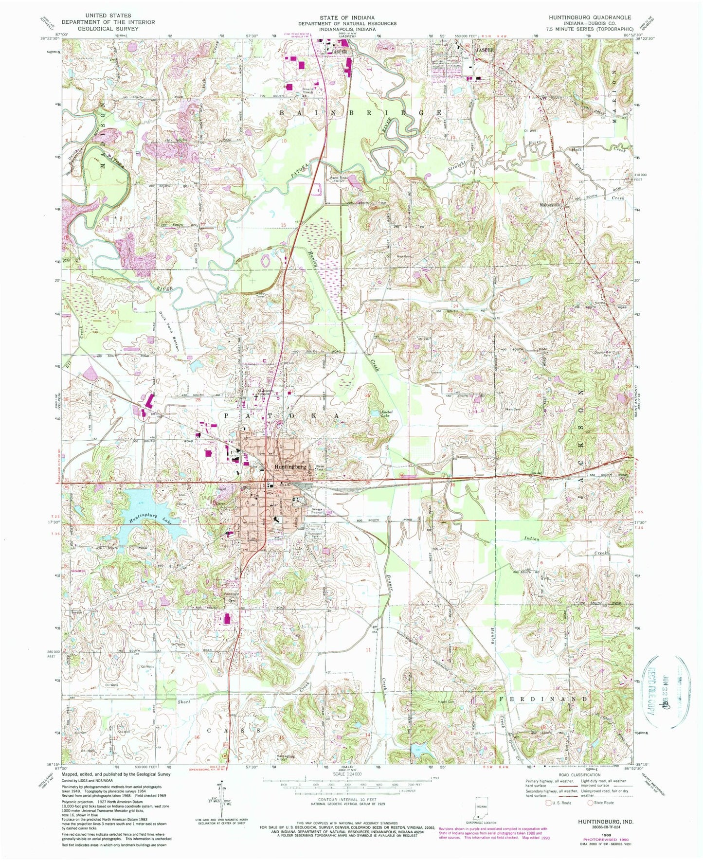 Classic USGS Huntingburg Indiana 7.5'x7.5' Topo Map Image