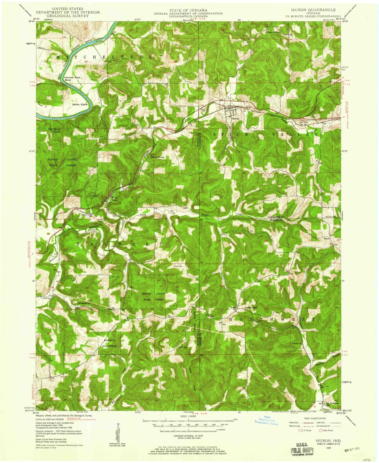 Classic USGS Huron Indiana 7.5'x7.5' Topo Map Image