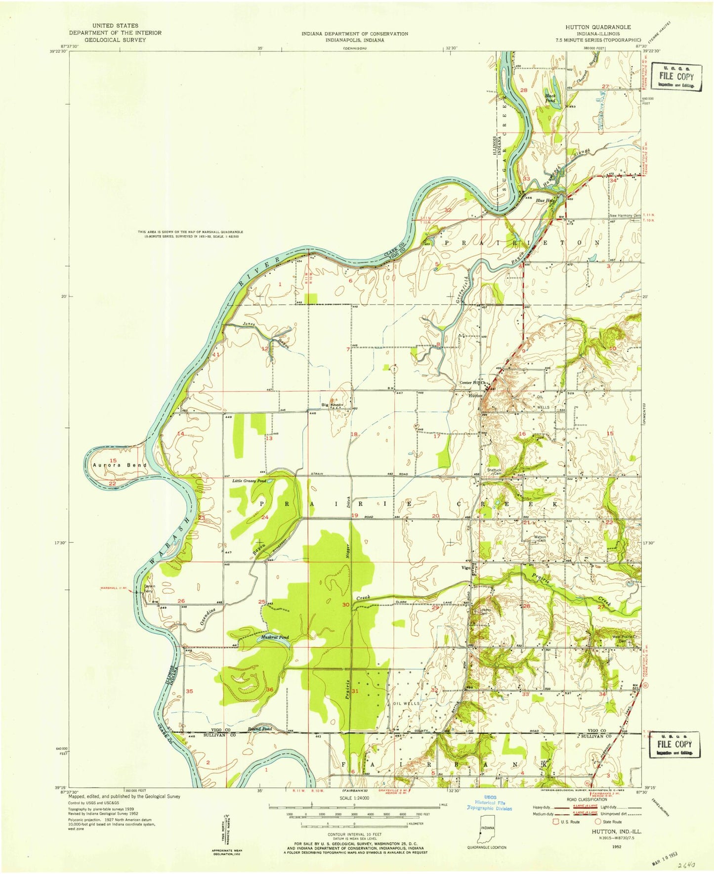 Classic USGS Hutton Indiana 7.5'x7.5' Topo Map Image
