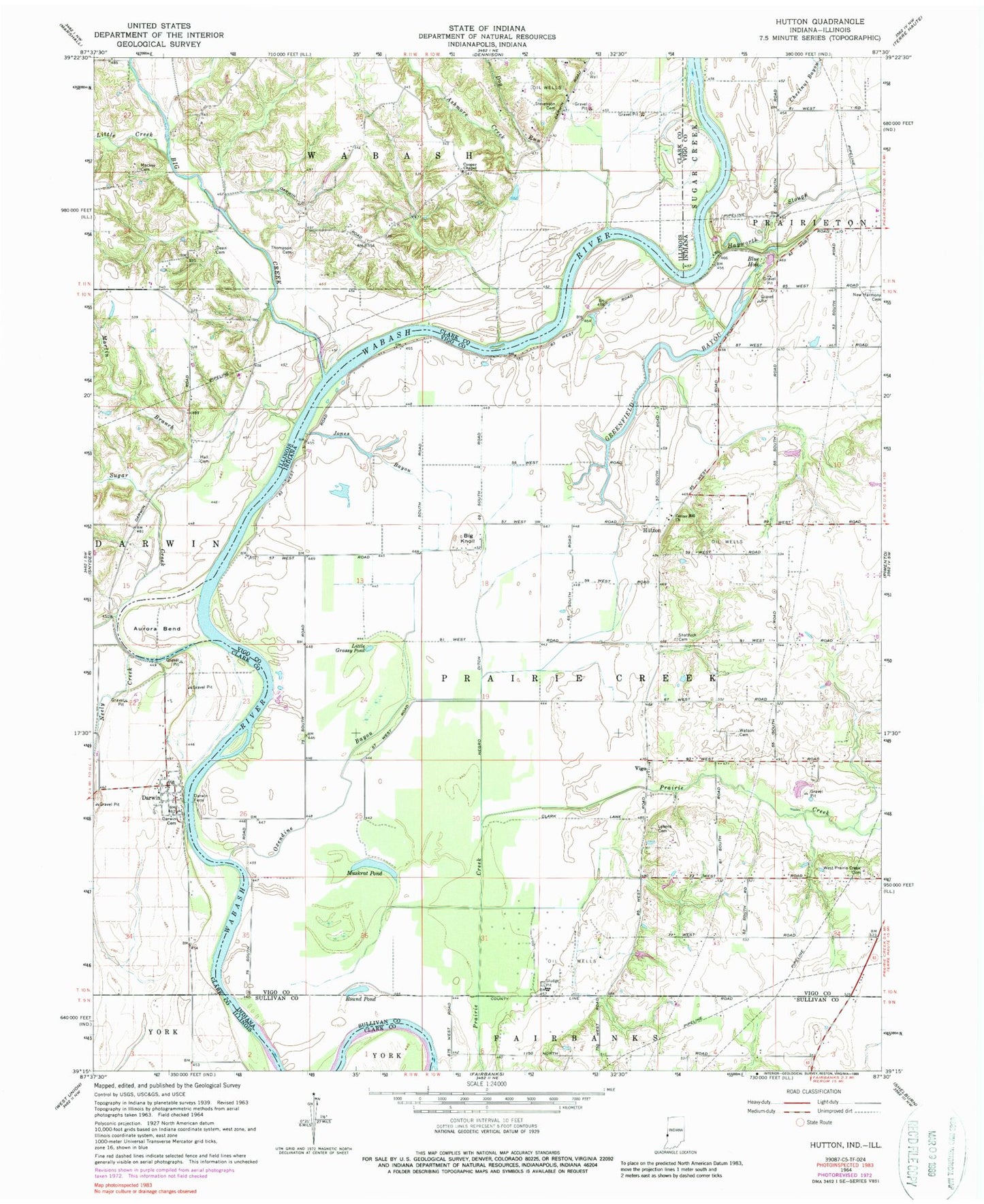 Classic USGS Hutton Indiana 7.5'x7.5' Topo Map Image