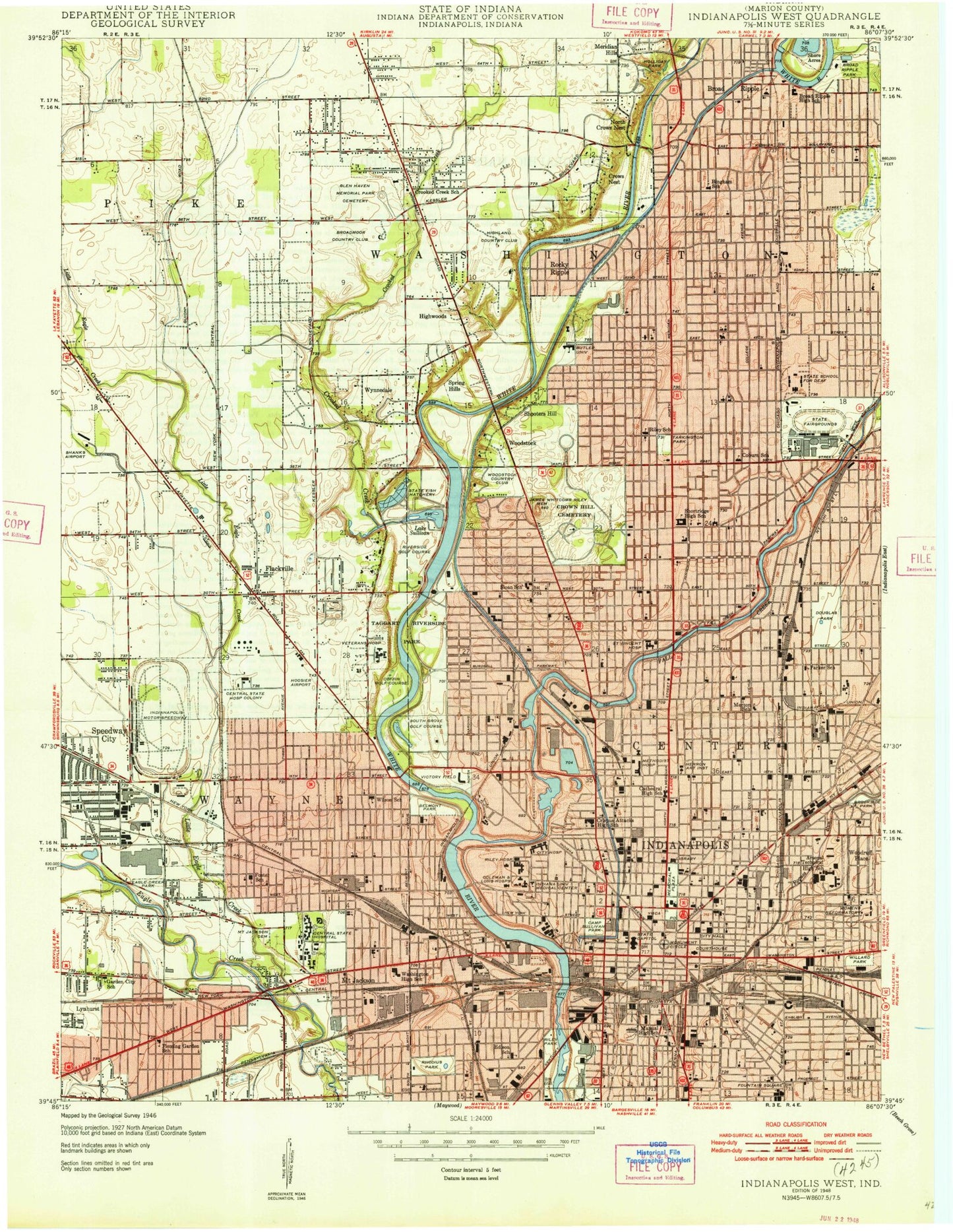 Classic USGS Indianapolis West Indiana 7.5'x7.5' Topo Map Image