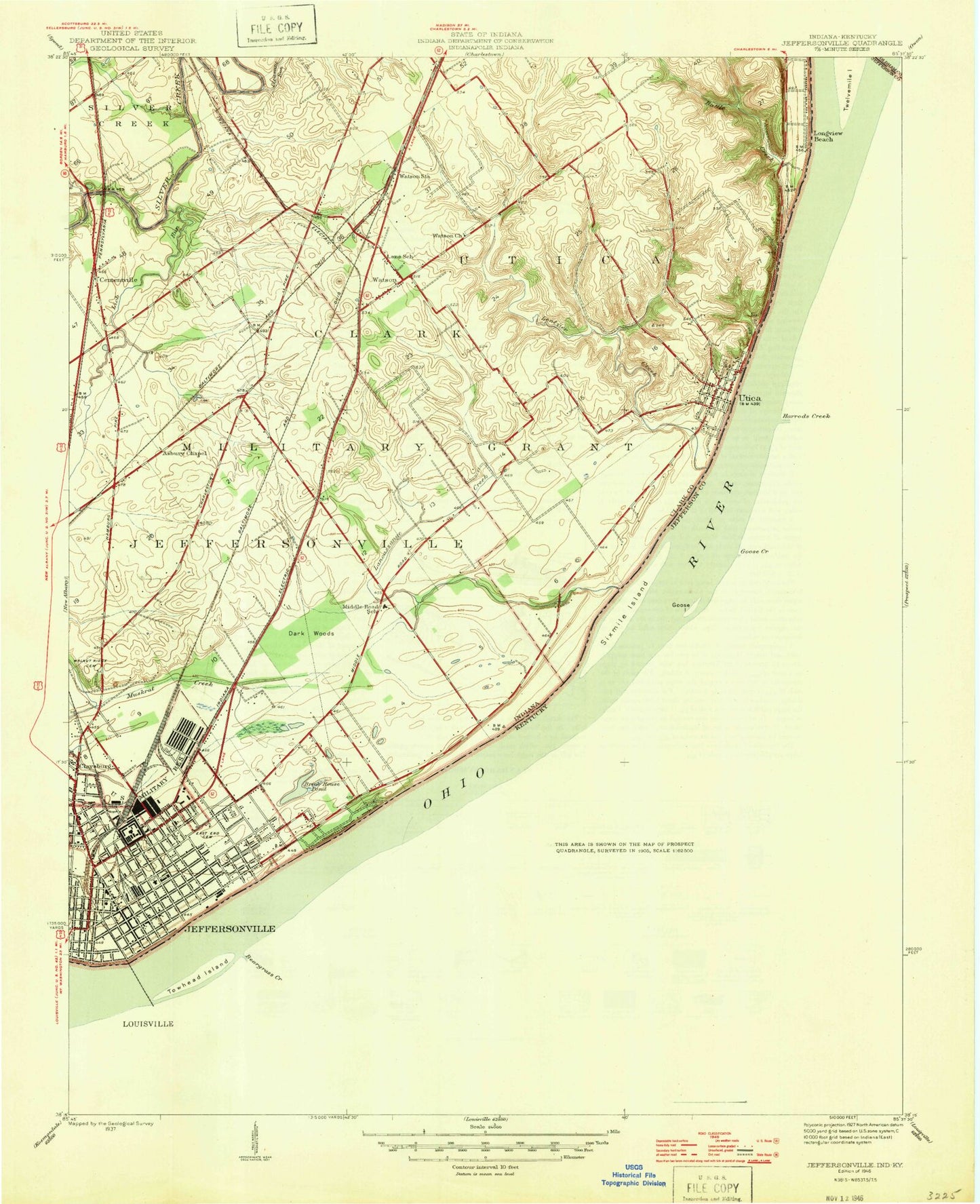 Classic USGS Jeffersonville Indiana 7.5'x7.5' Topo Map Image