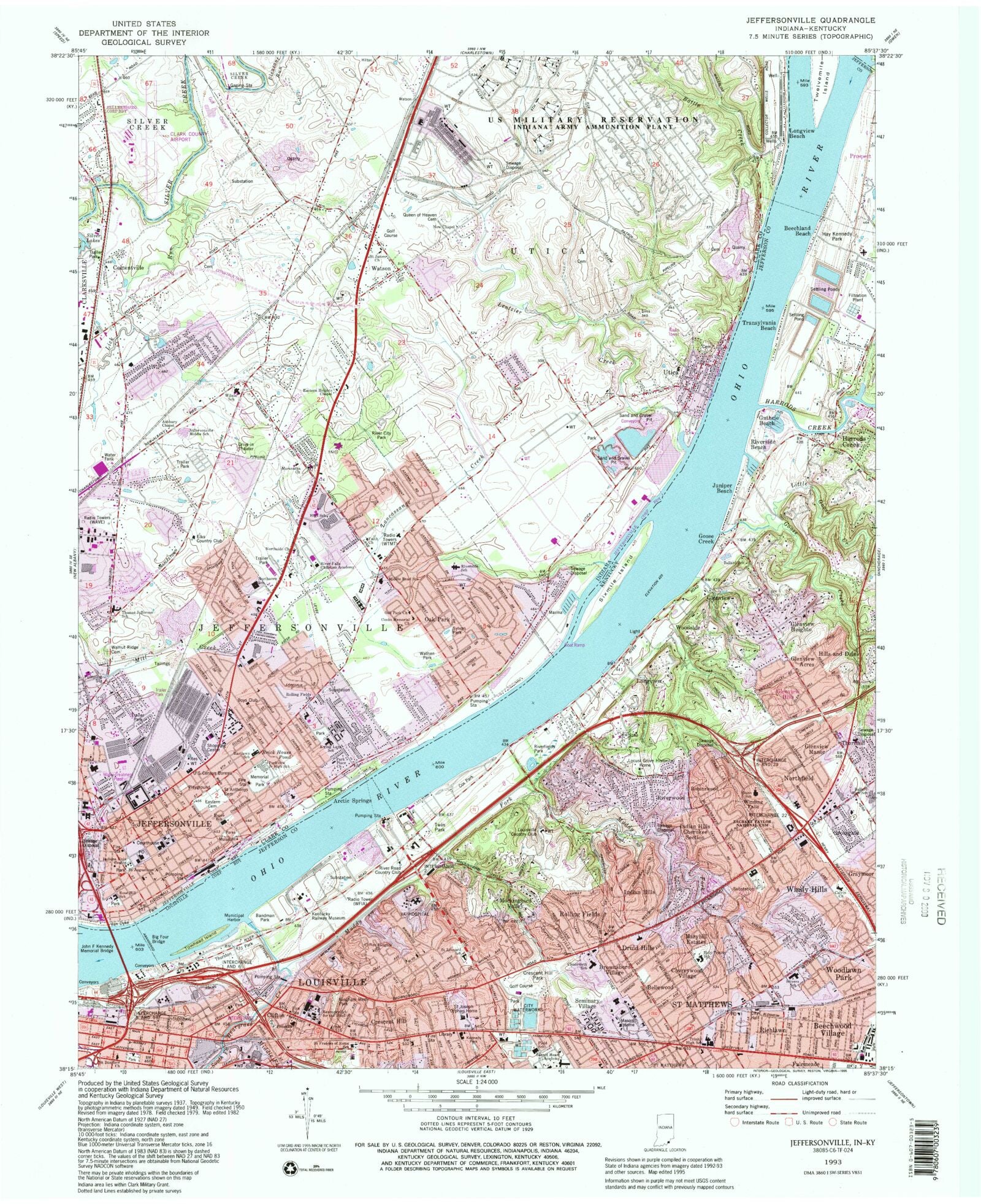 Classic USGS Jeffersonville Indiana 7.5'x7.5' Topo Map MyTopo Map Store