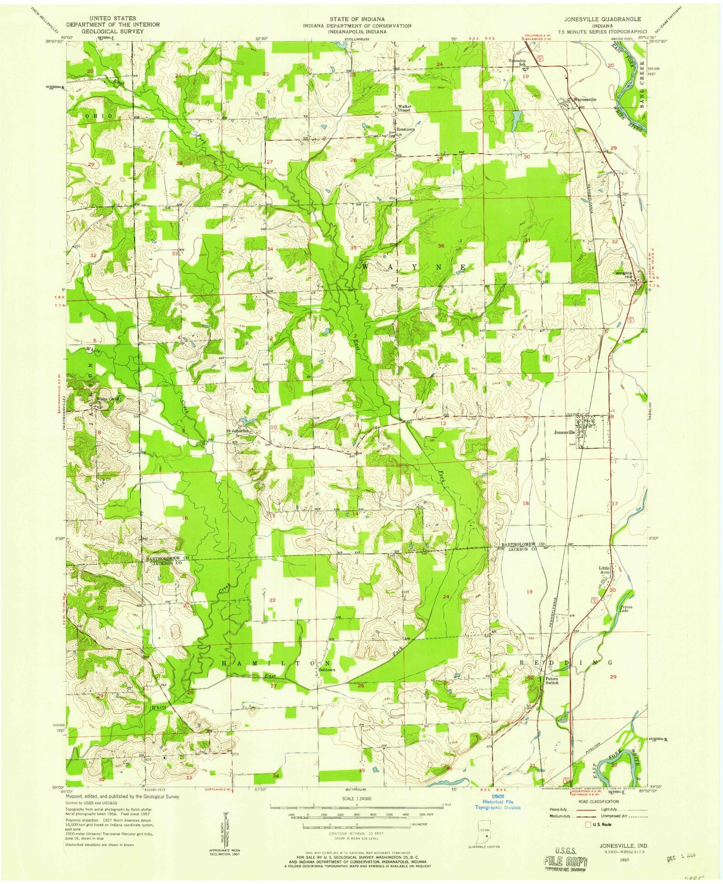 Classic USGS Jonesville Indiana 7.5'x7.5' Topo Map Image