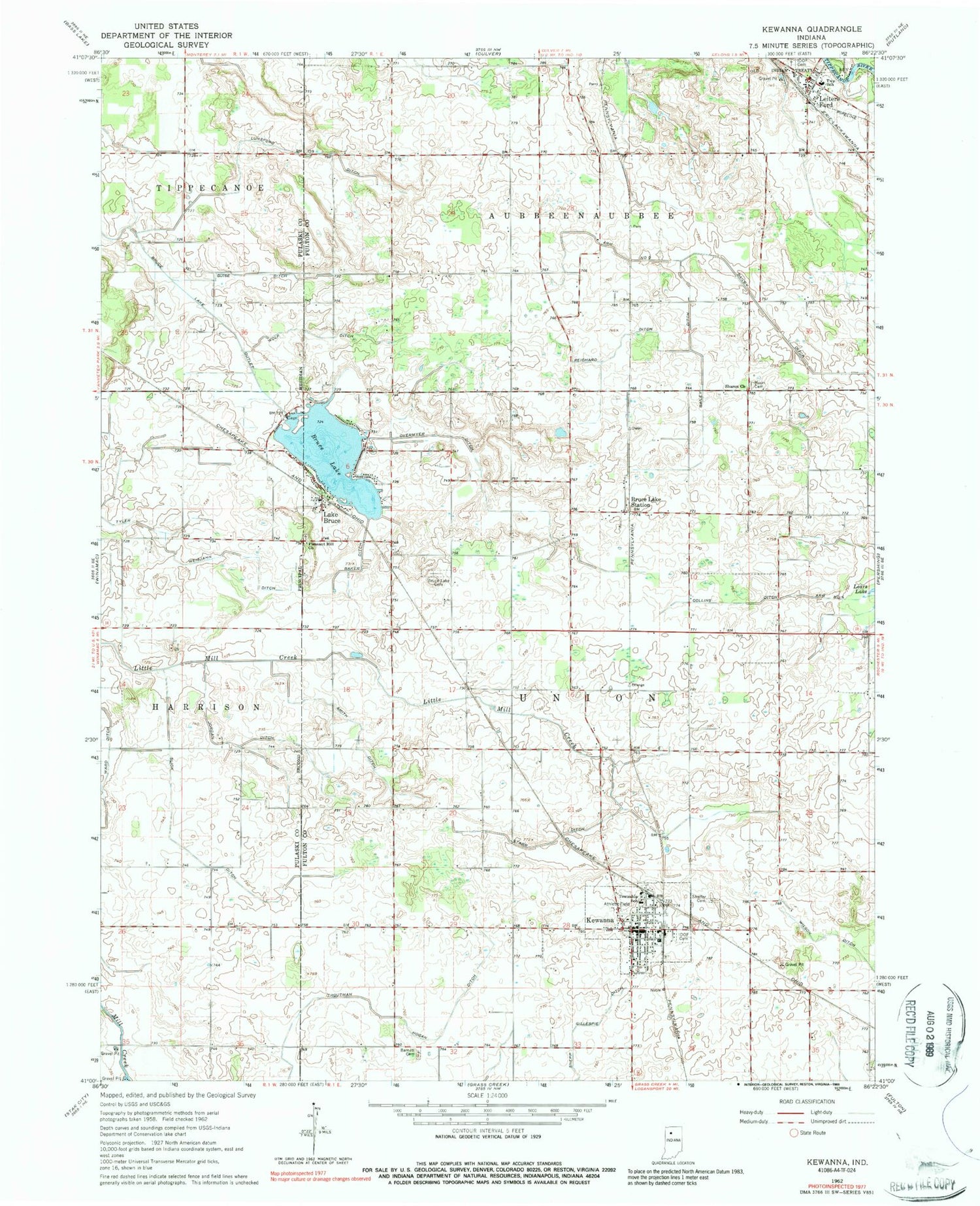 Classic USGS Kewanna Indiana 7.5'x7.5' Topo Map Image