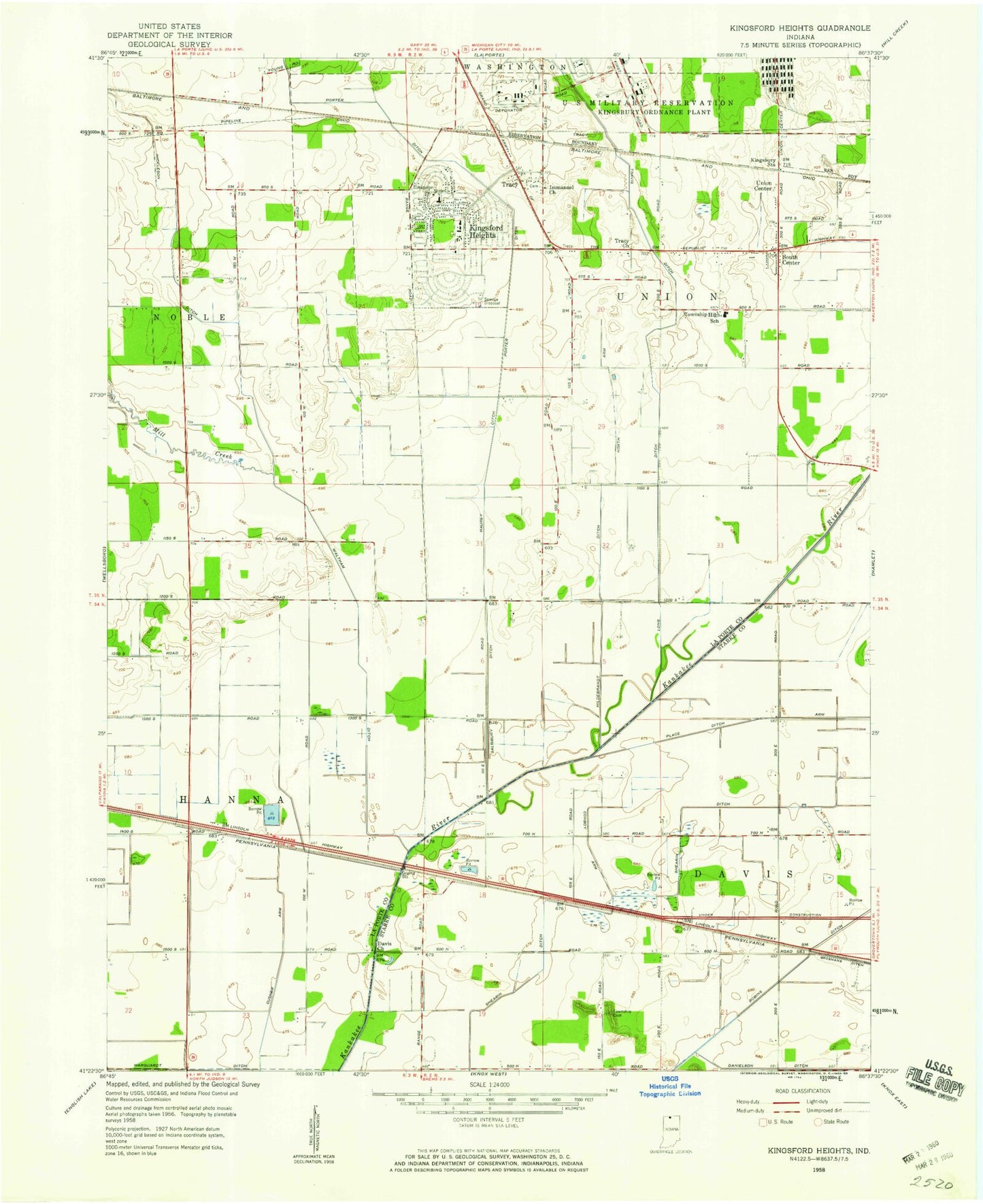 Classic USGS Kingsford Heights Indiana 7.5'x7.5' Topo Map Image
