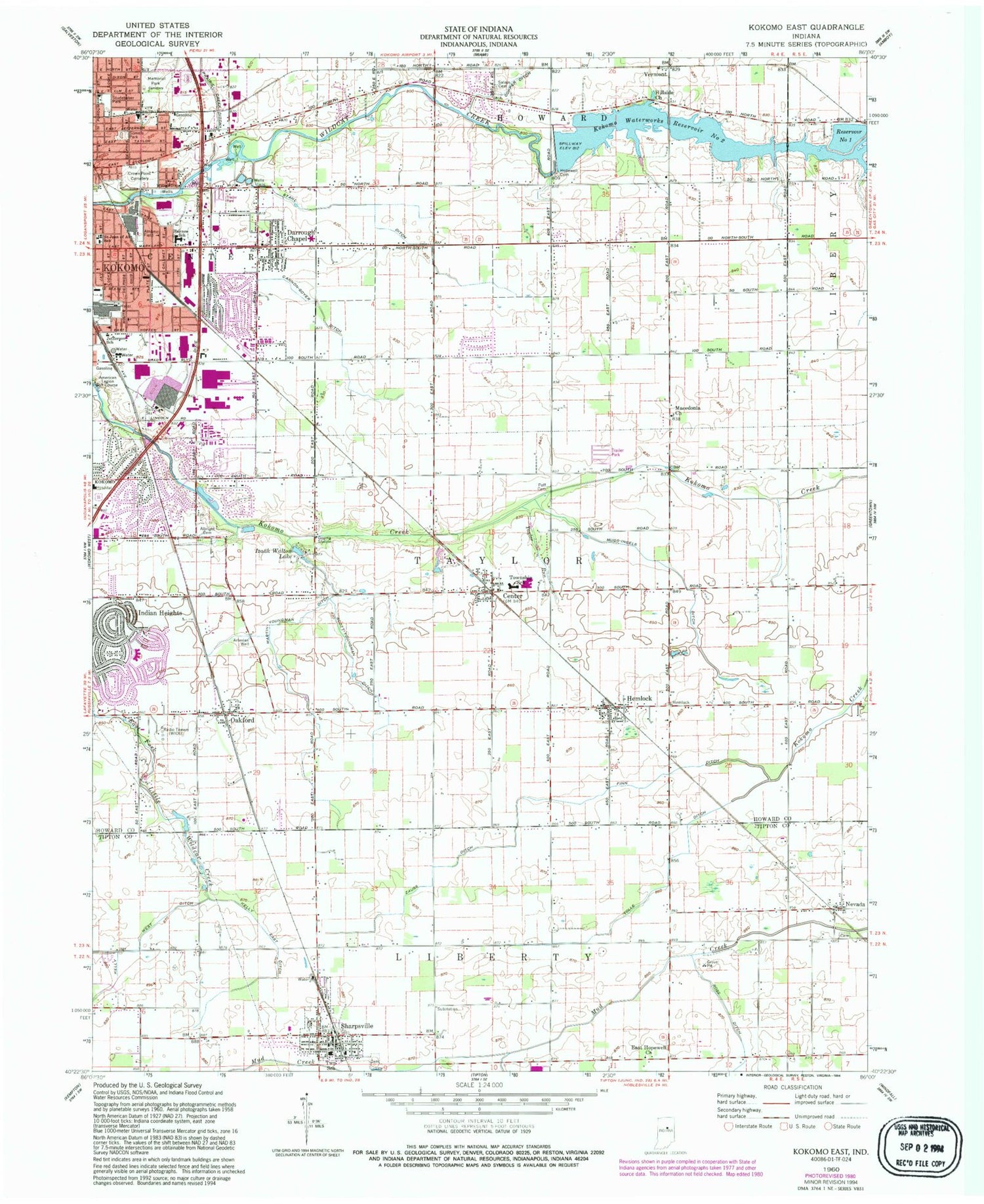 Classic USGS Kokomo East Indiana 7.5'x7.5' Topo Map Image