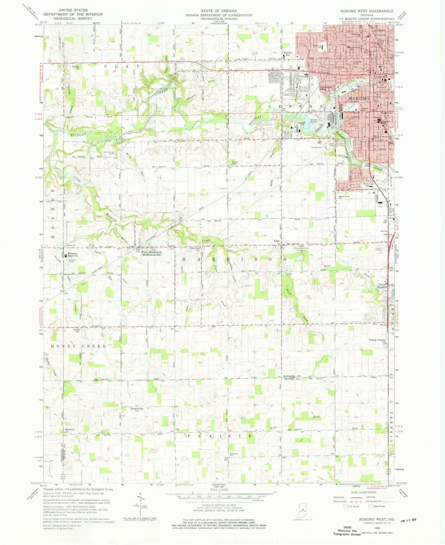 Classic USGS Kokomo West Indiana 7.5'x7.5' Topo Map Image