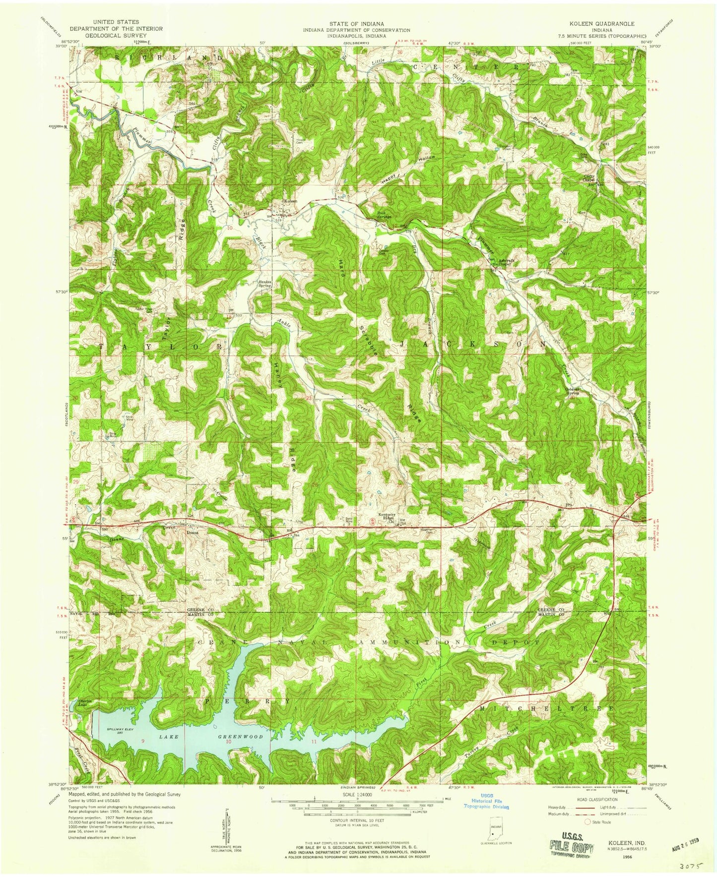 Classic USGS Koleen Indiana 7.5'x7.5' Topo Map Image