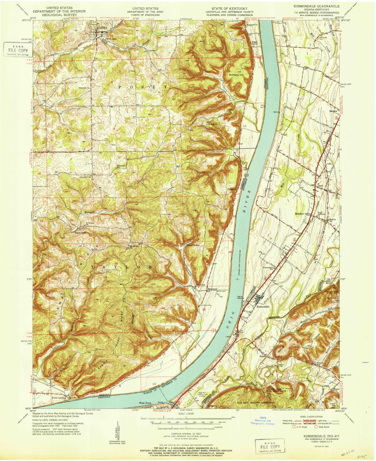 Classic USGS Kosmosdale Kentucky 7.5'x7.5' Topo Map Image
