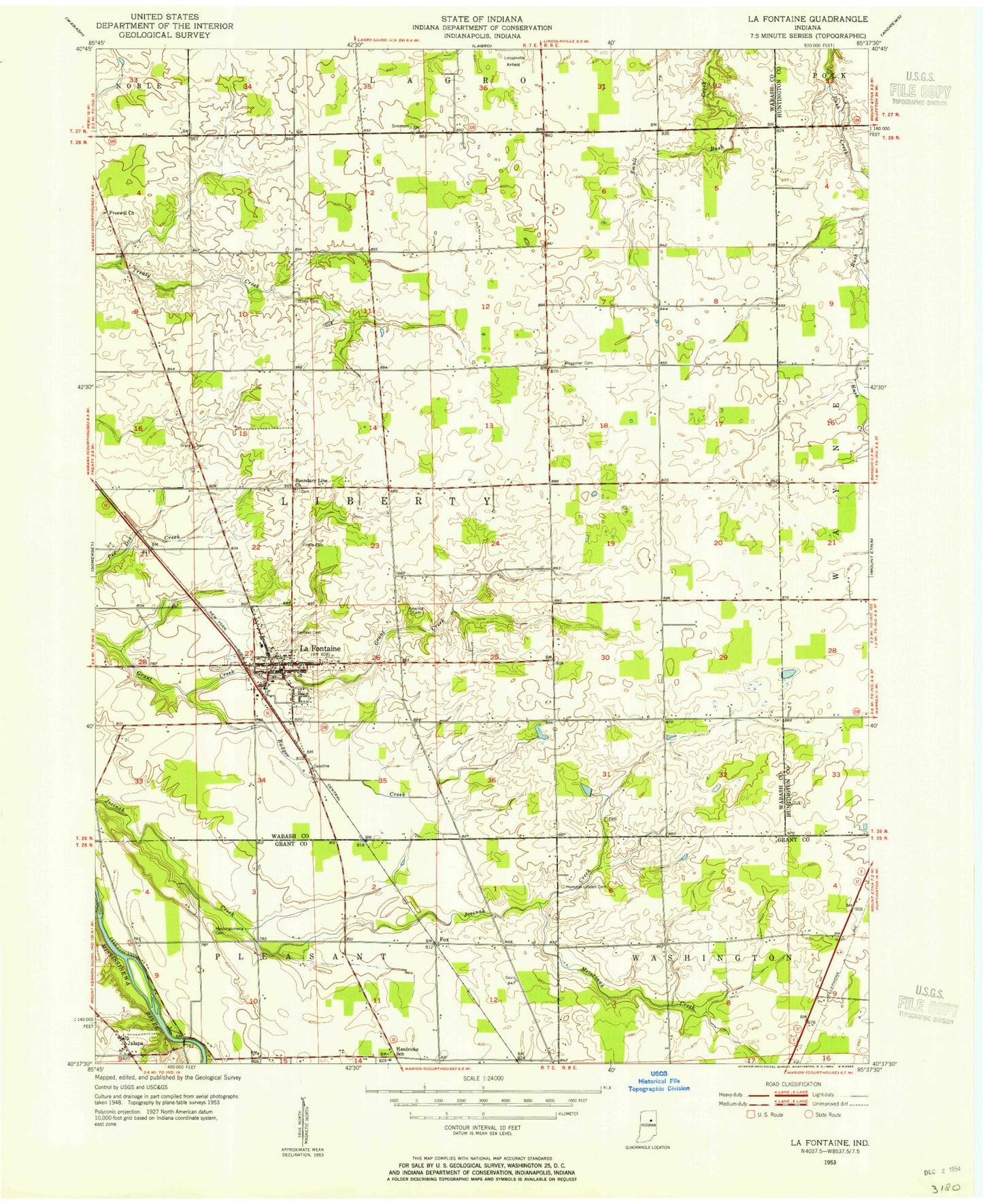 Classic USGS La Fontaine Indiana 7.5'x7.5' Topo Map Image