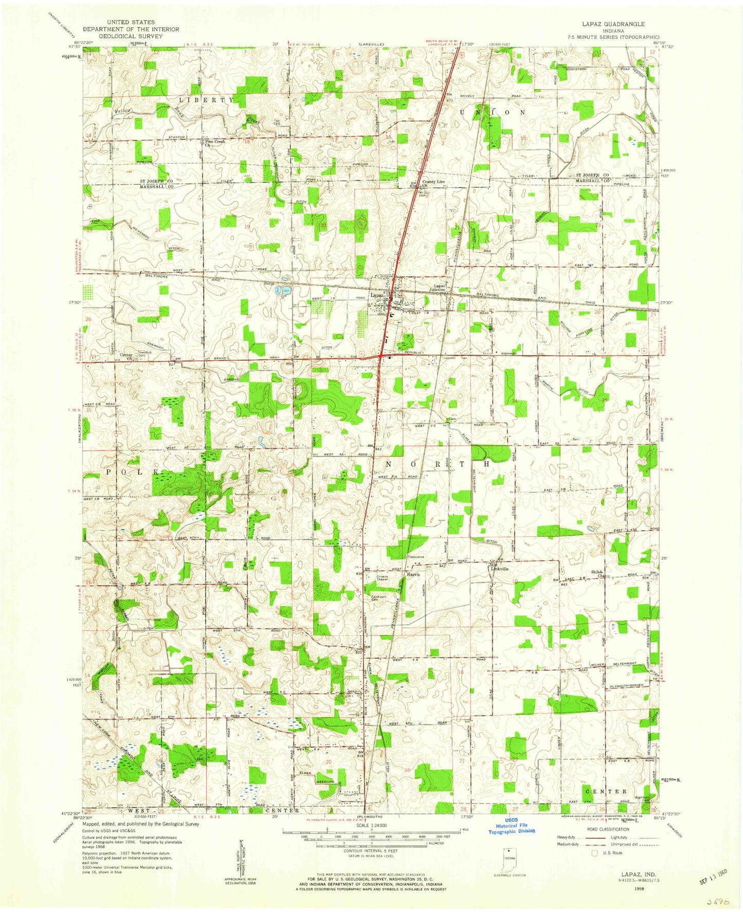 Classic USGS La Paz Indiana 7.5'x7.5' Topo Map Image