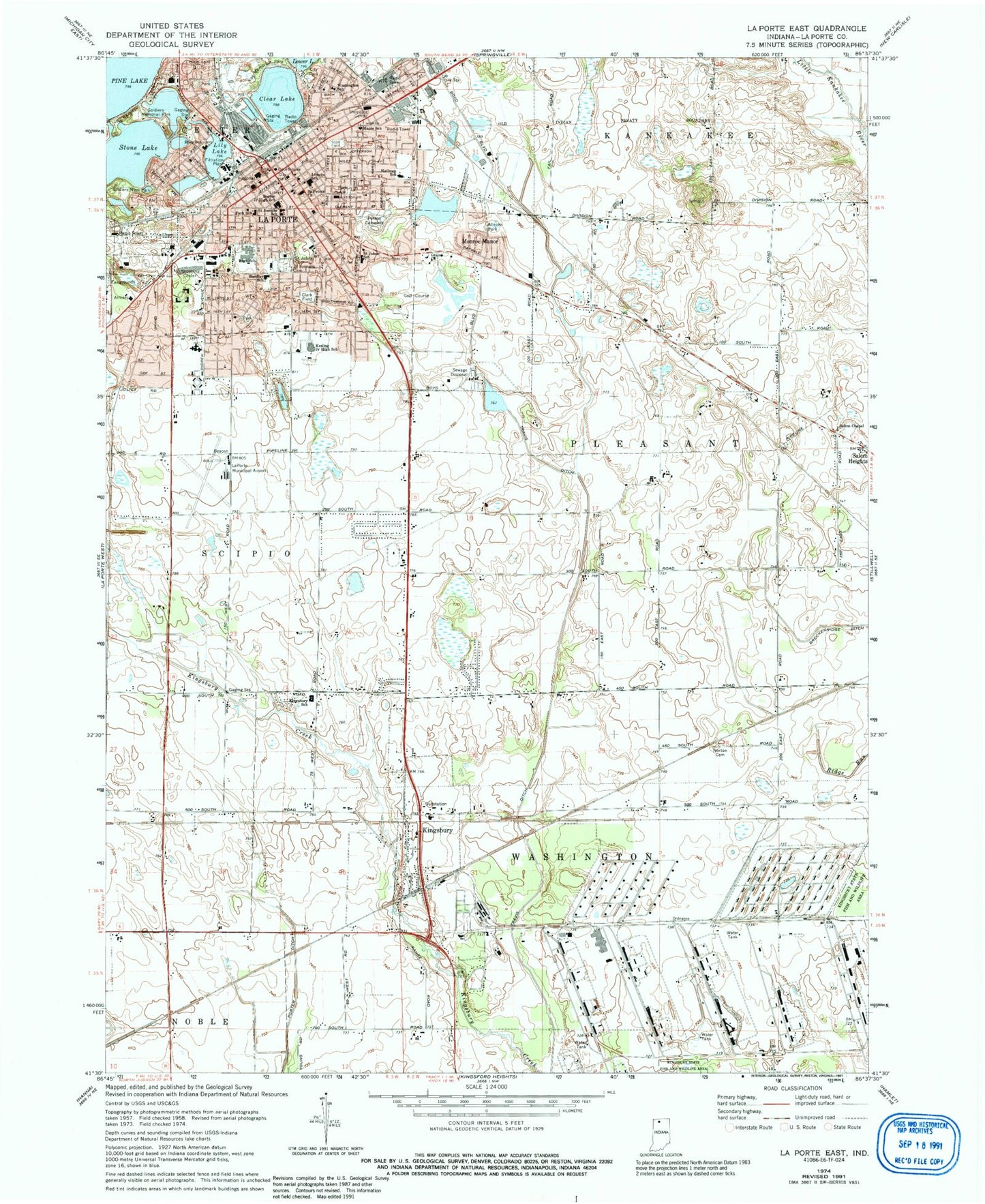 Classic USGS LaPorte East Indiana 7.5'x7.5' Topo Map Image