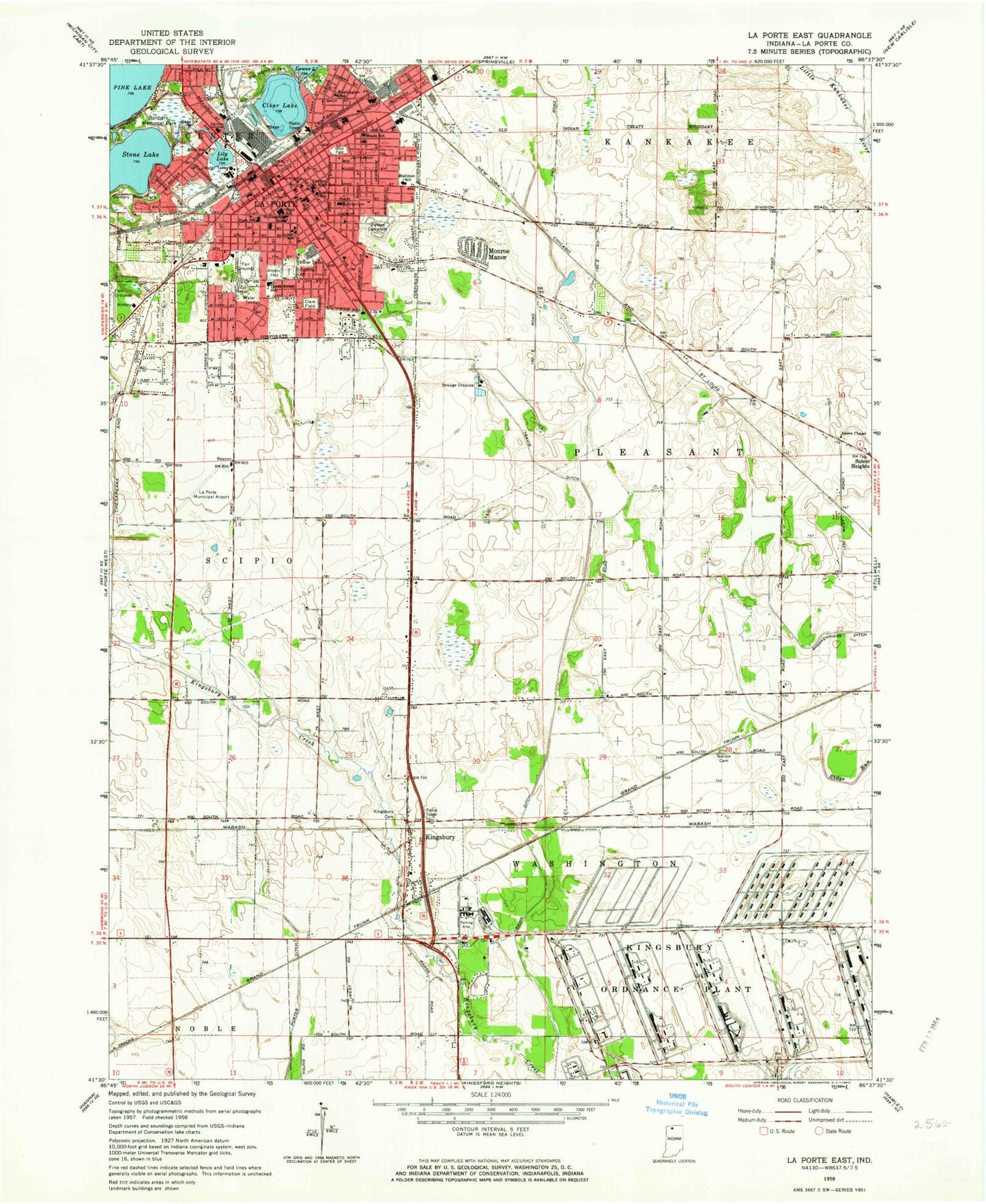 Classic USGS LaPorte East Indiana 7.5'x7.5' Topo Map Image