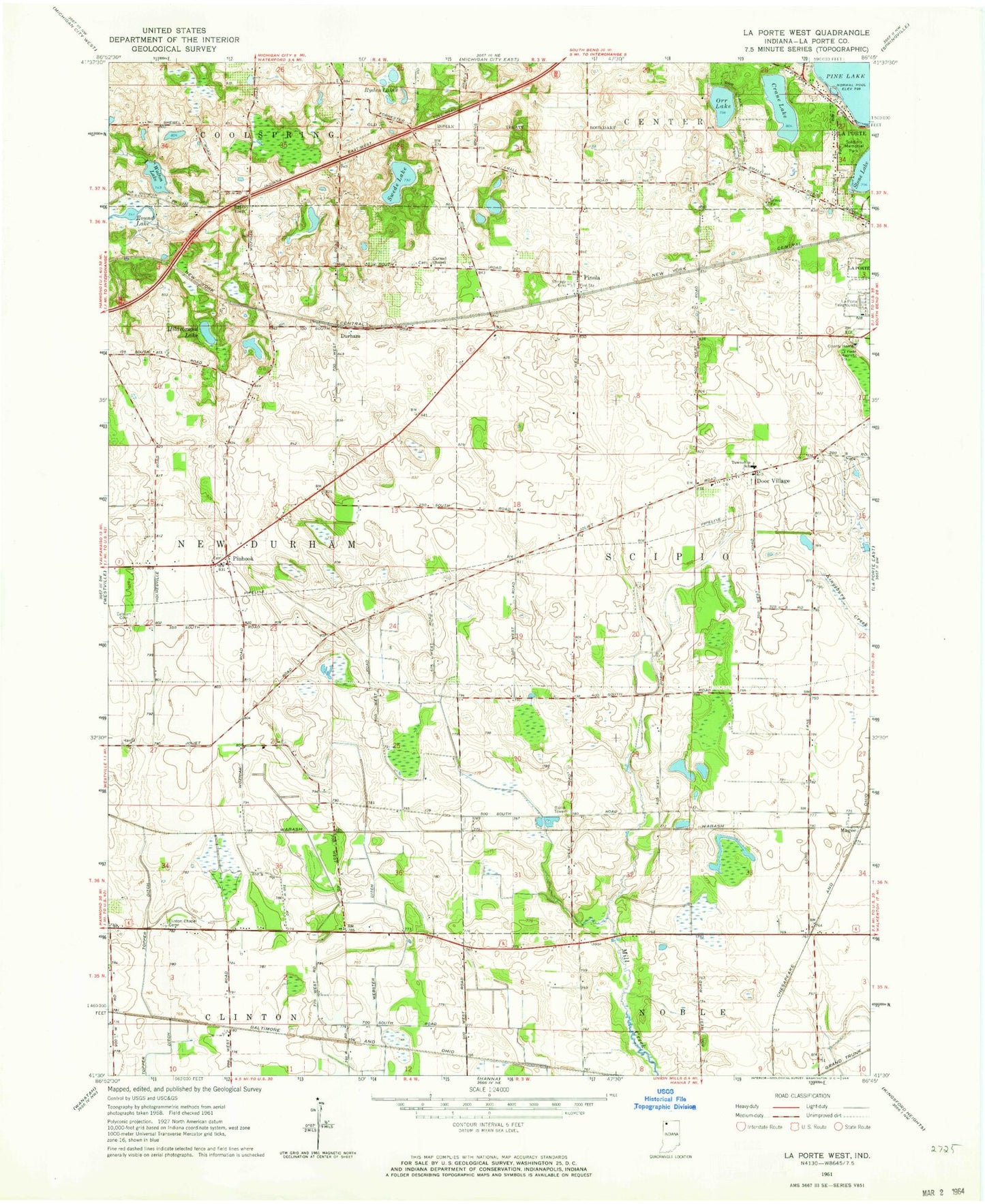 Classic USGS LaPorte West Indiana 7.5'x7.5' Topo Map Image