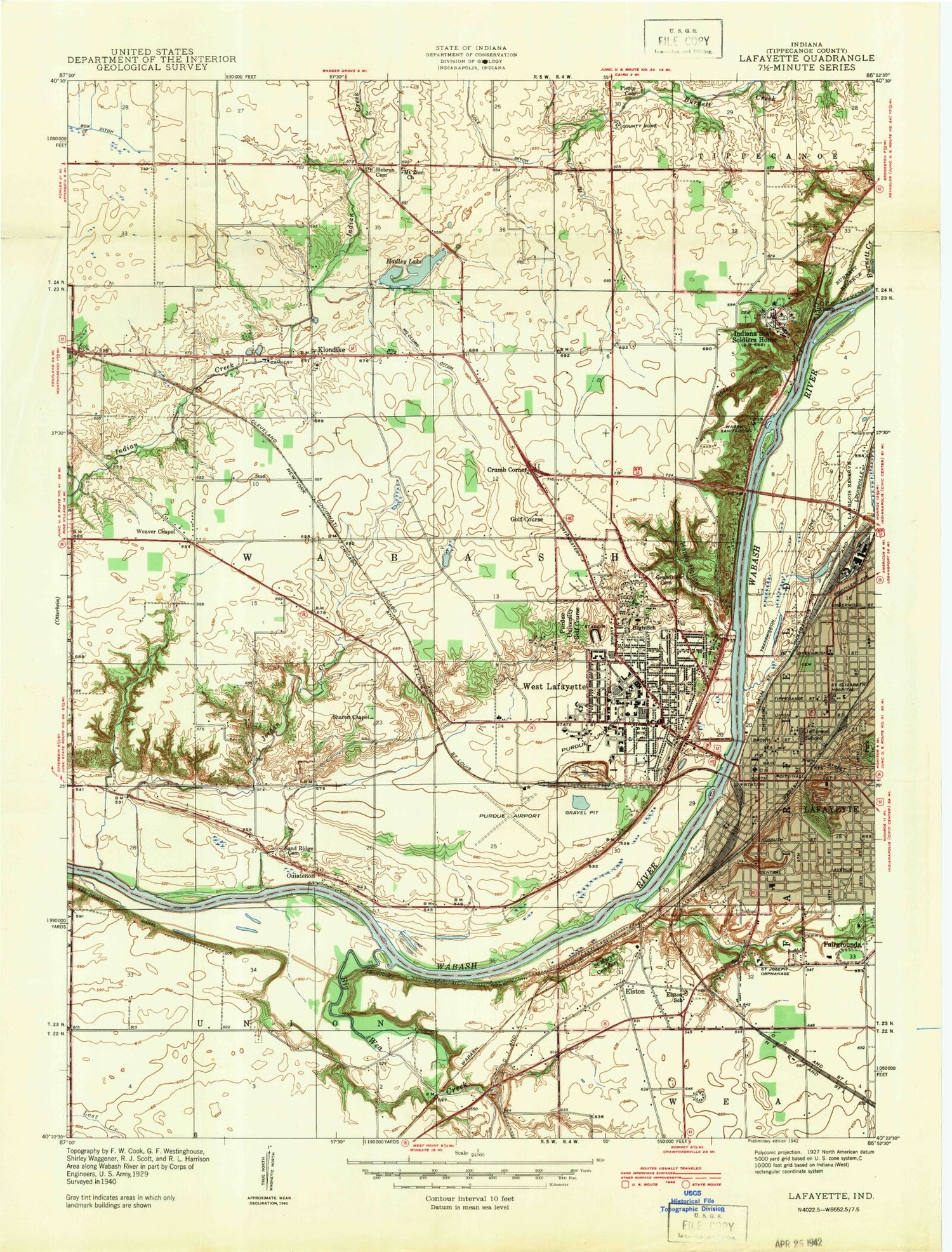 Classic USGS Lafayette West Indiana 7.5'x7.5' Topo Map Image