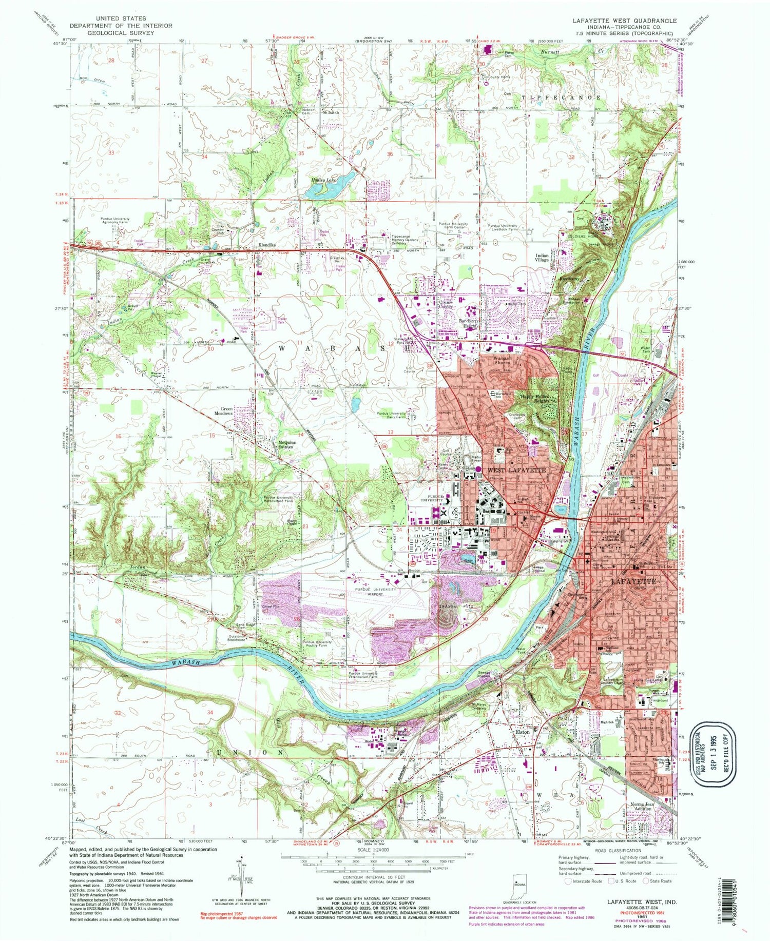 Classic USGS Lafayette West Indiana 7.5'x7.5' Topo Map Image