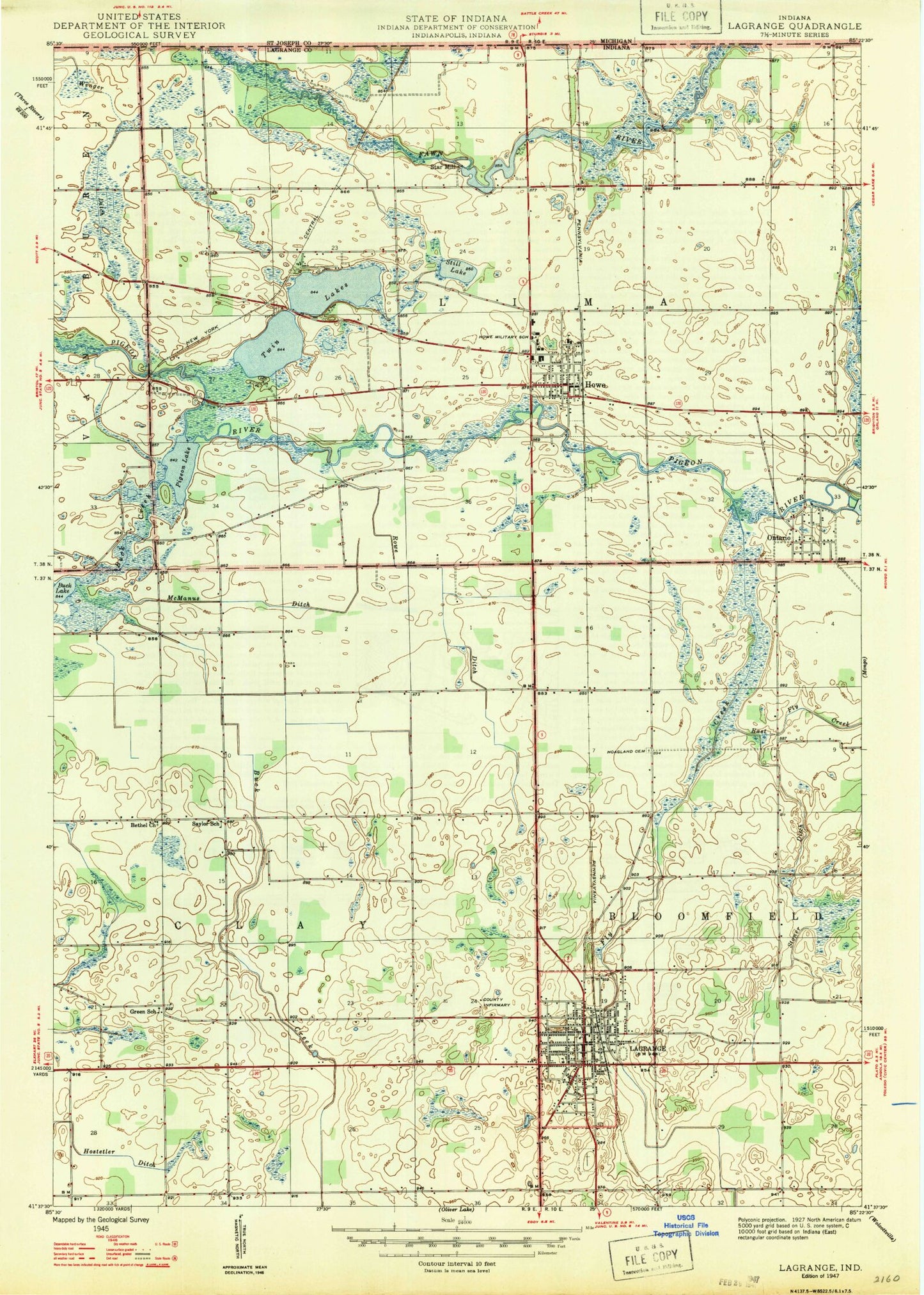 Classic USGS Lagrange Indiana 7.5'x7.5' Topo Map Image