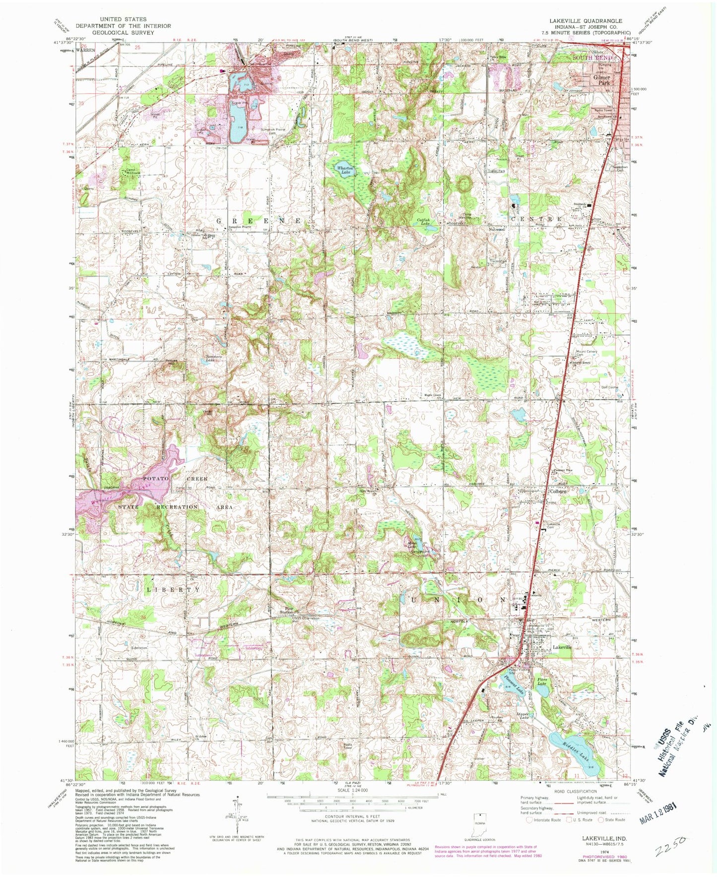 Classic USGS Lakeville Indiana 7.5'x7.5' Topo Map Image