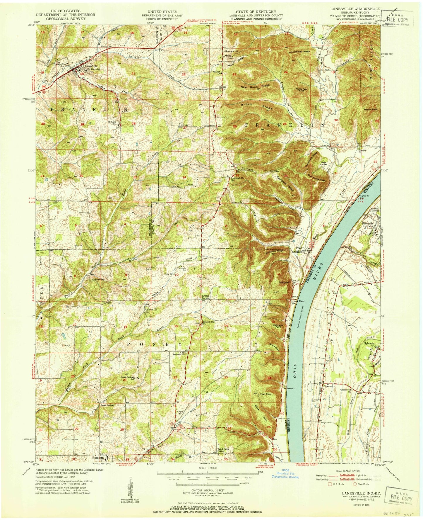 Classic USGS Lanesville Indiana 7.5'x7.5' Topo Map Image