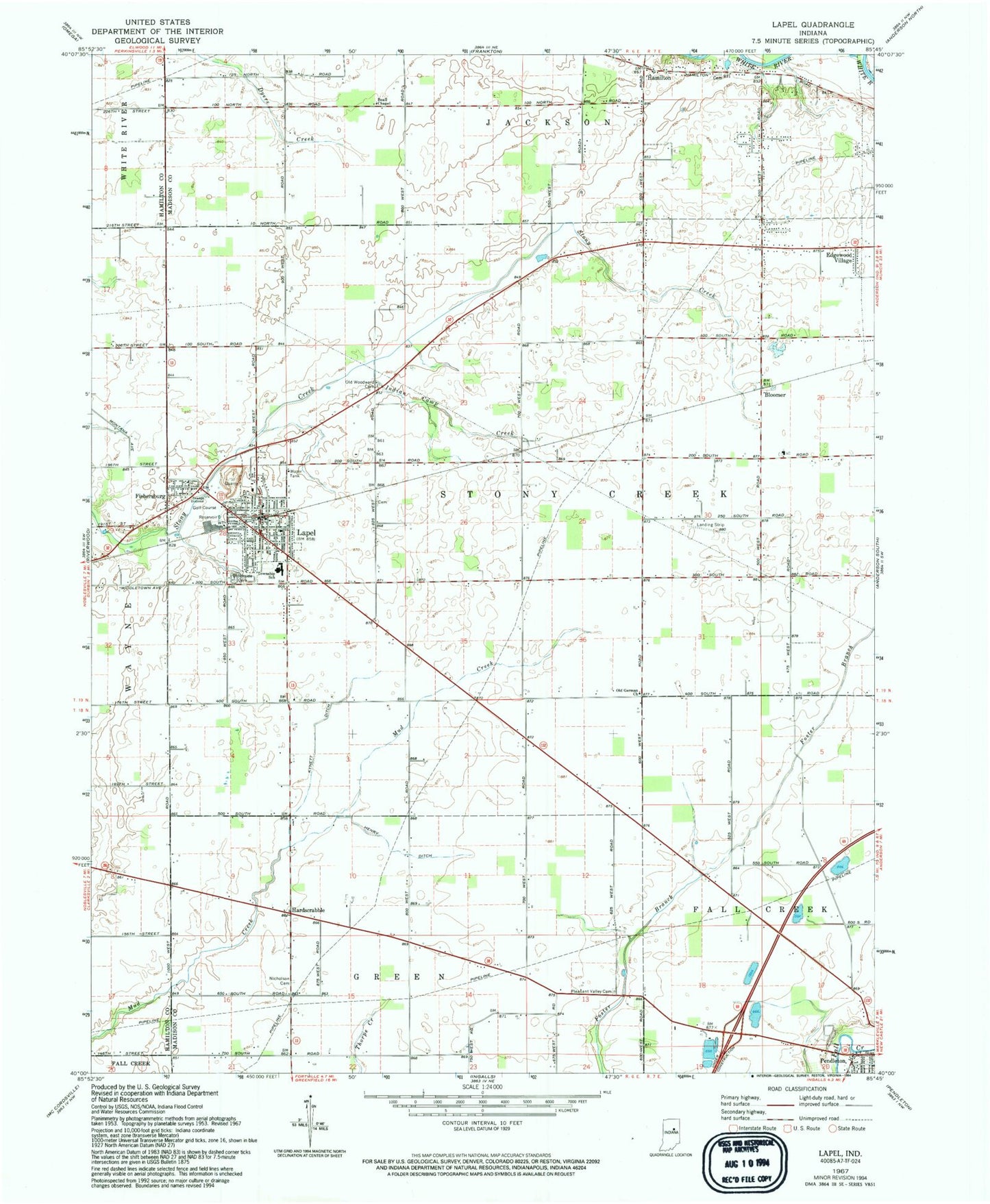 Classic USGS Lapel Indiana 7.5'x7.5' Topo Map Image