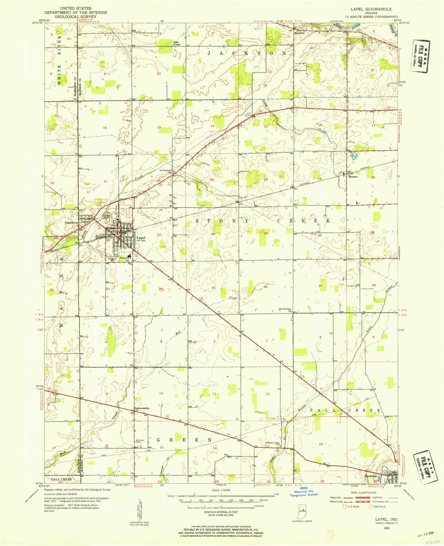 Classic USGS Lapel Indiana 7.5'x7.5' Topo Map Image