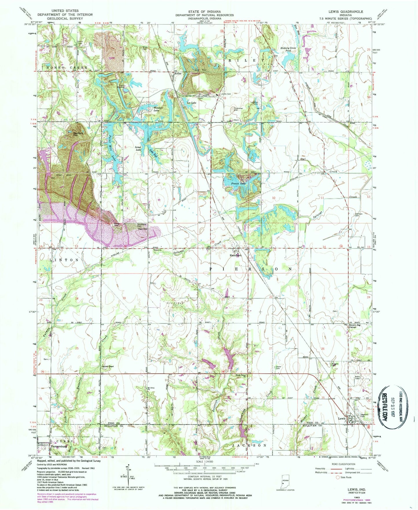 Classic USGS Lewis Indiana 7.5'x7.5' Topo Map Image