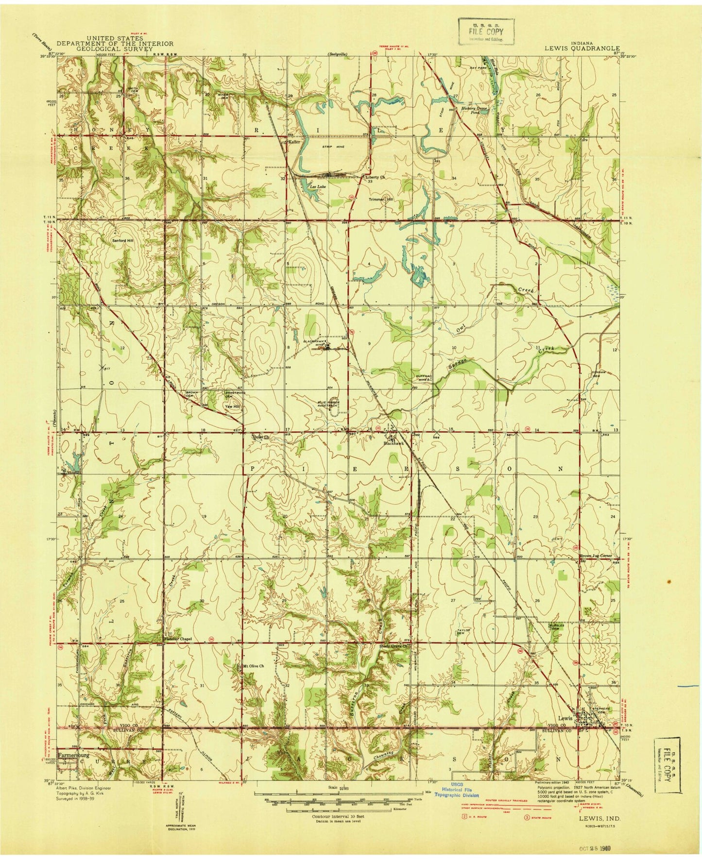 Classic USGS Lewis Indiana 7.5'x7.5' Topo Map Image