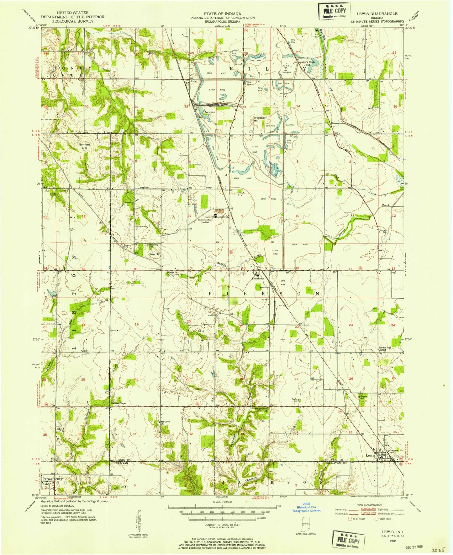 Classic USGS Lewis Indiana 7.5'x7.5' Topo Map Image