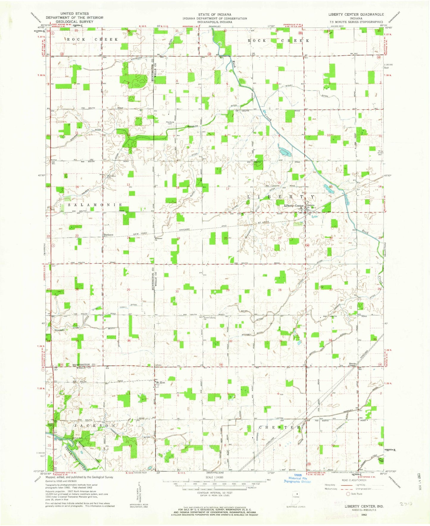 Classic USGS Liberty Center Indiana 7.5'x7.5' Topo Map Image