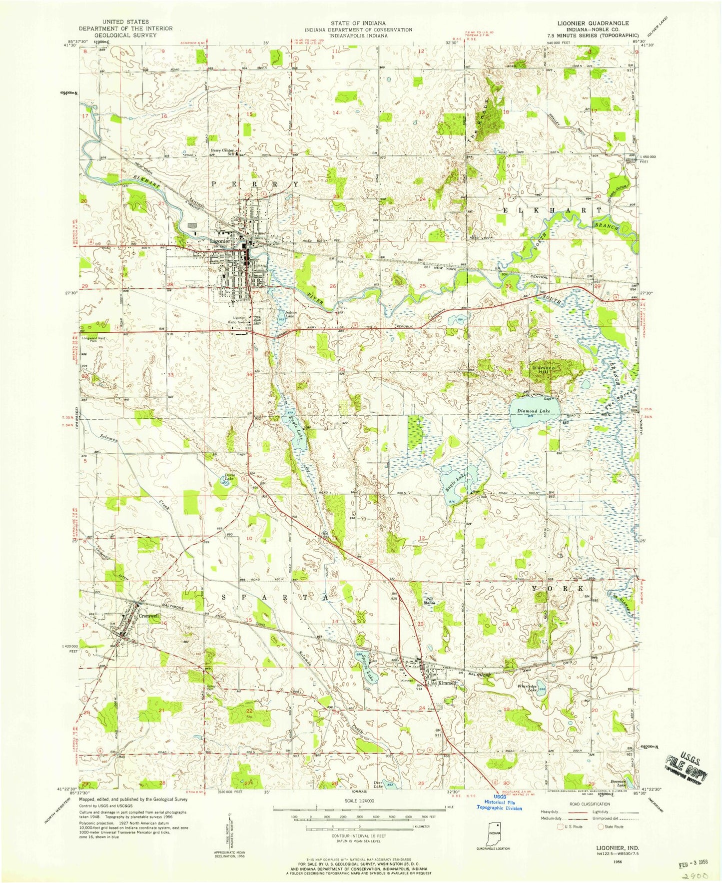 Classic USGS Ligonier Indiana 7.5'x7.5' Topo Map Image