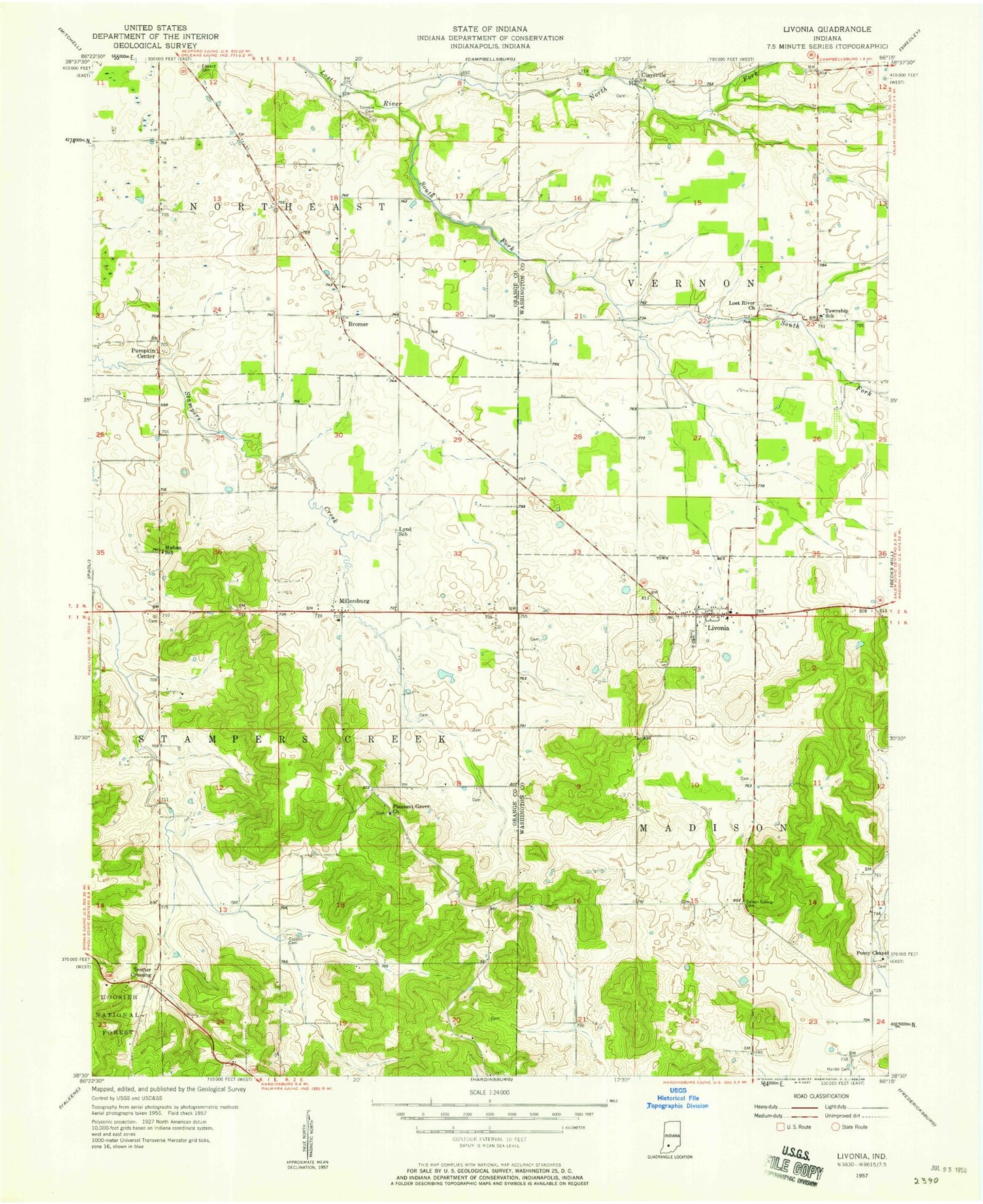 Classic USGS Livonia Indiana 7.5'x7.5' Topo Map Image