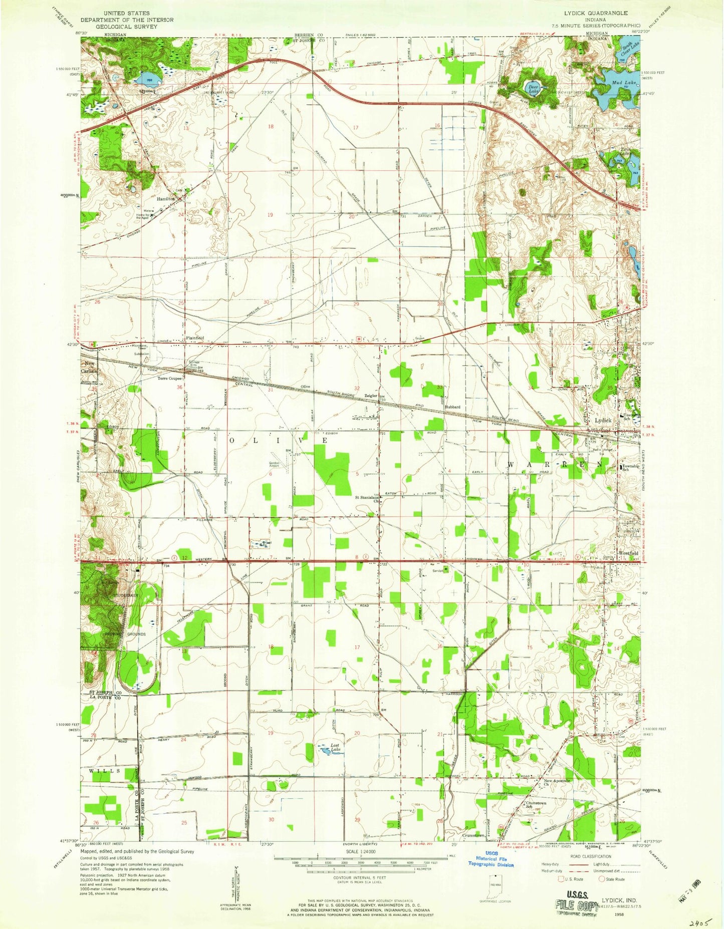 Classic USGS Lydick Indiana 7.5'x7.5' Topo Map Image
