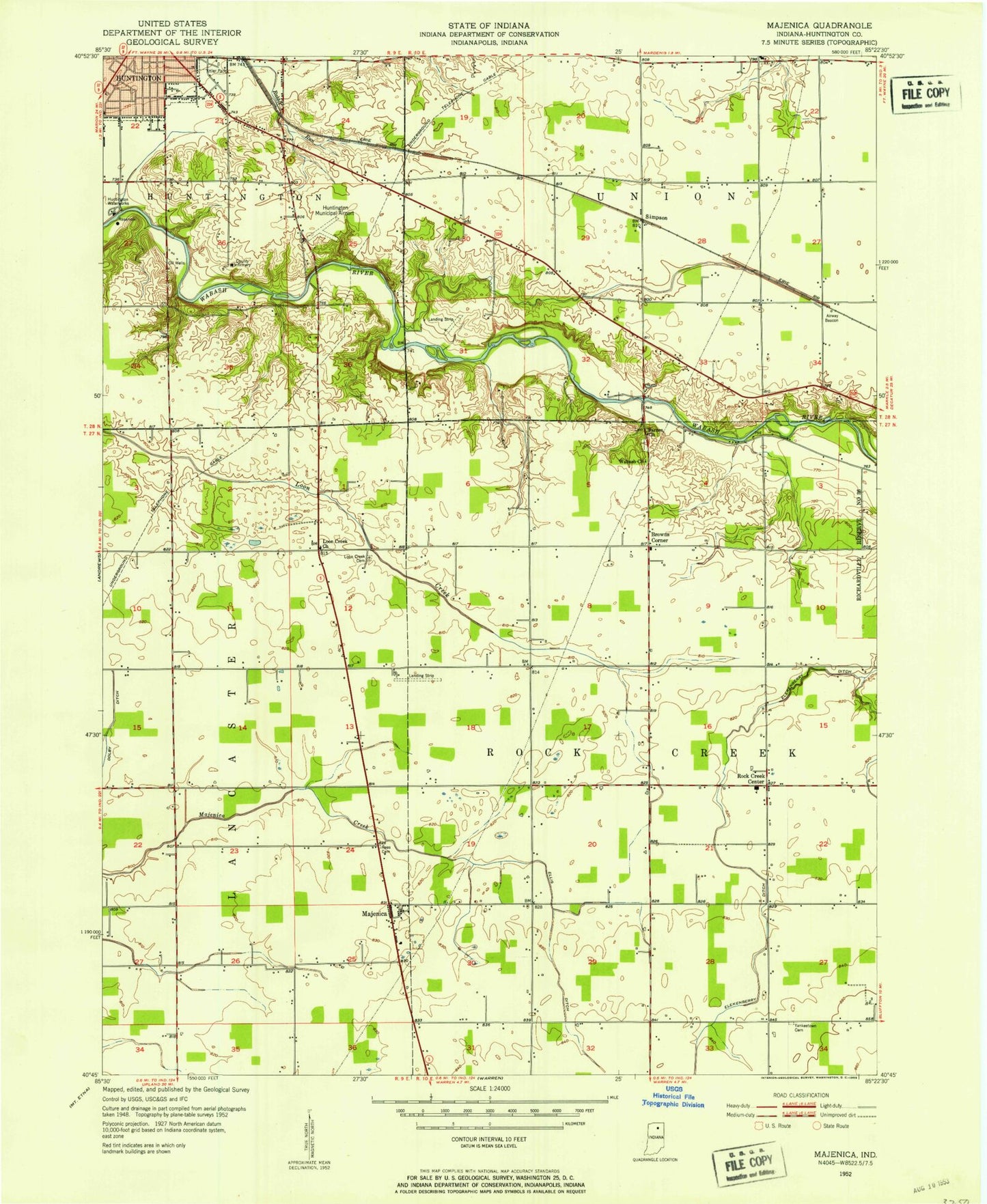 Classic USGS Majenica Indiana 7.5'x7.5' Topo Map Image