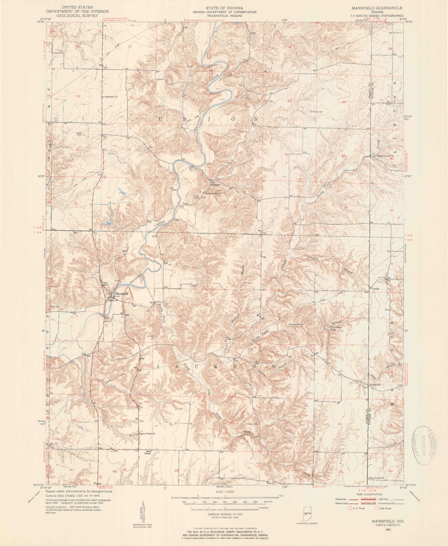 Classic USGS Mansfield Indiana 7.5'x7.5' Topo Map Image