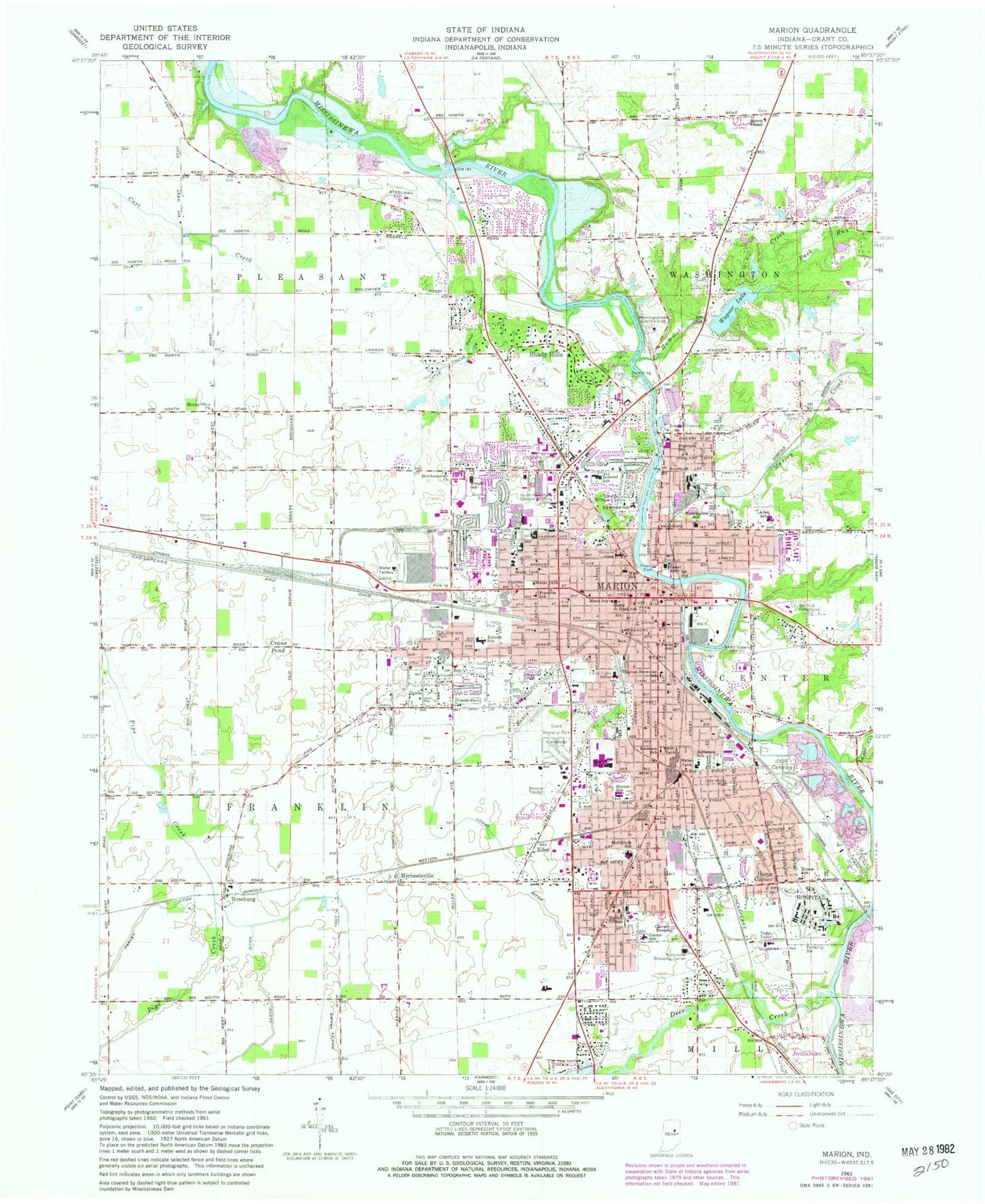 Classic USGS Marion Indiana 7.5'x7.5' Topo Map Image