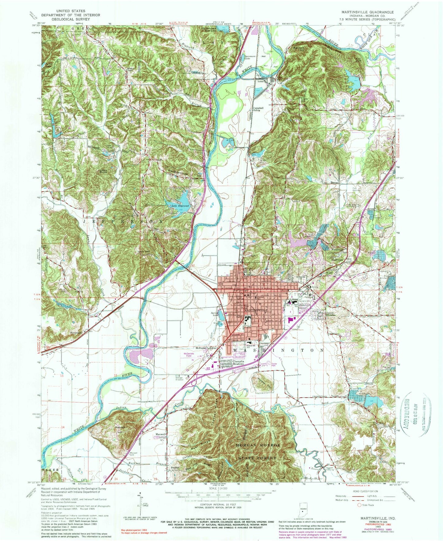 Classic USGS Martinsville Indiana 7.5'x7.5' Topo Map Image