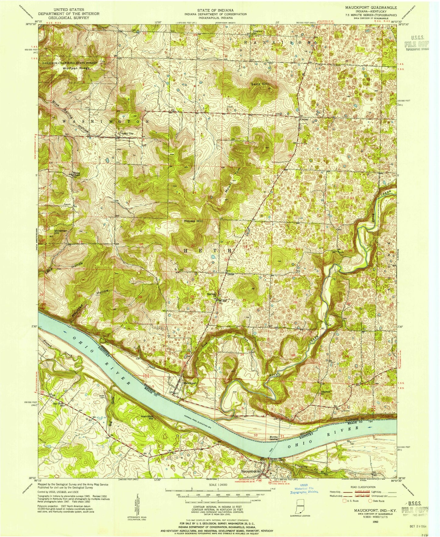 Classic USGS Mauckport Indiana 7.5'x7.5' Topo Map Image