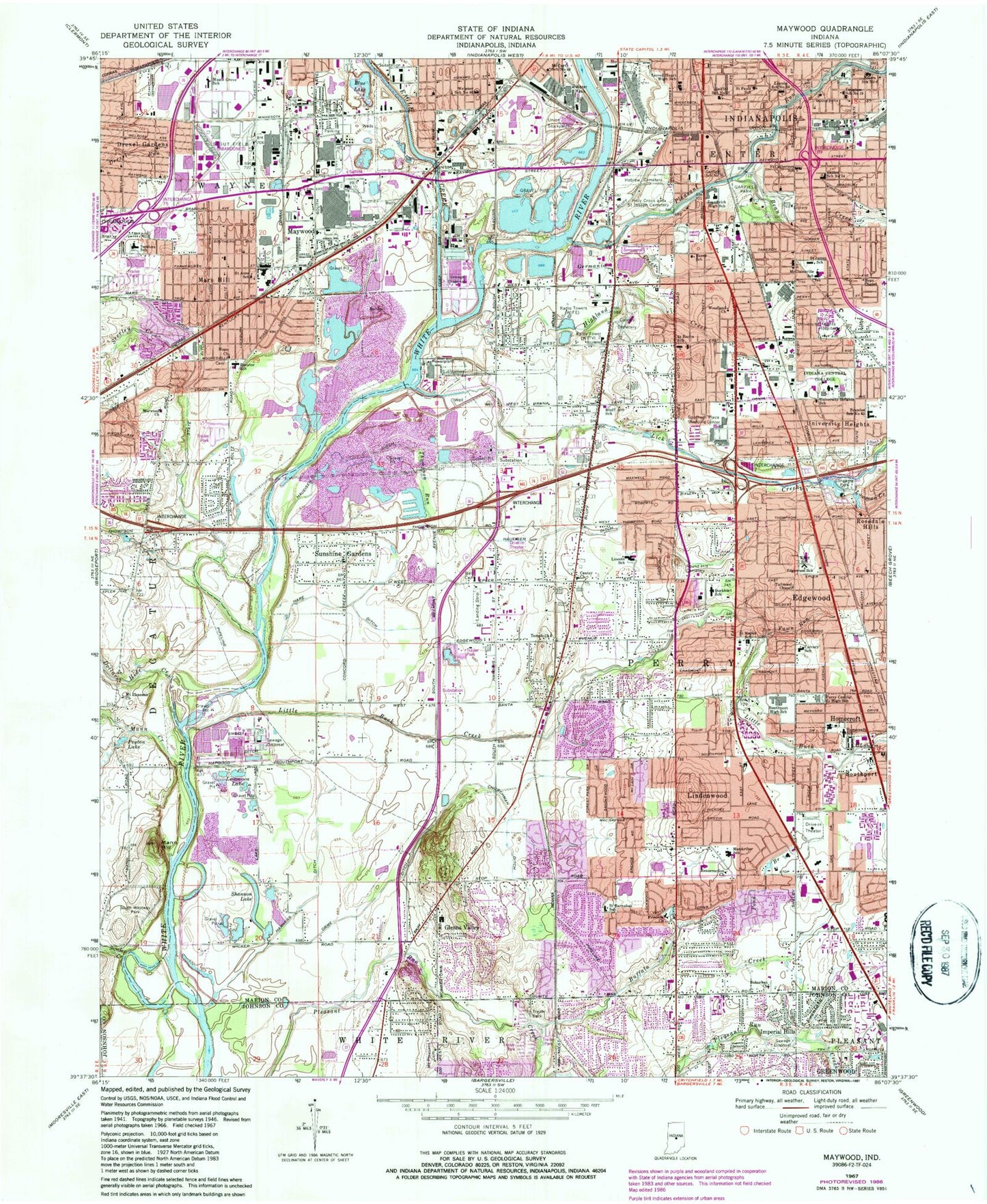 Classic USGS Maywood Indiana 7.5'x7.5' Topo Map Image