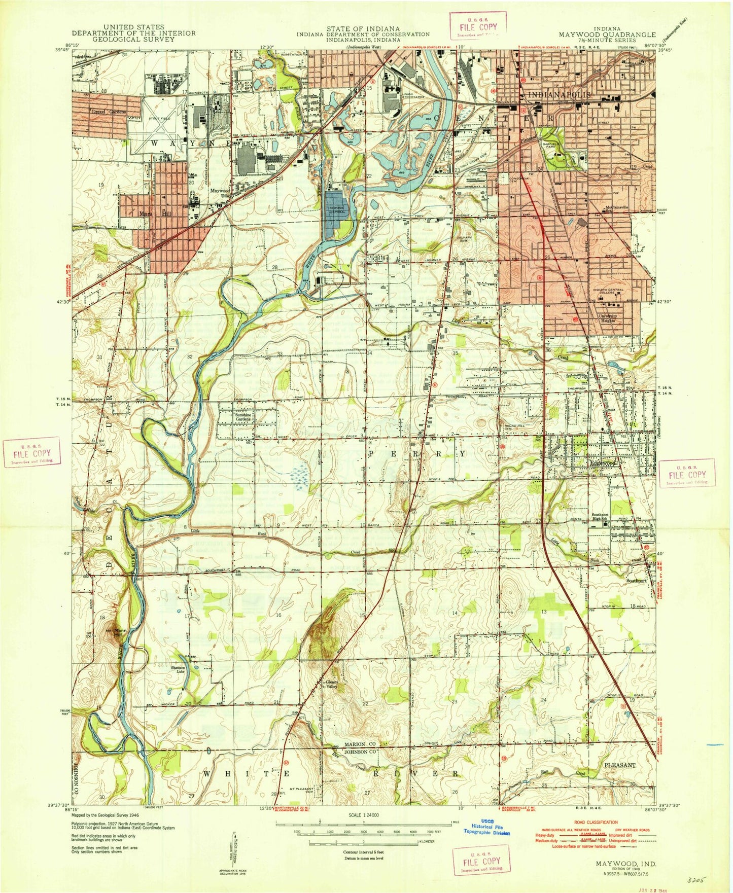 Classic USGS Maywood Indiana 7.5'x7.5' Topo Map Image