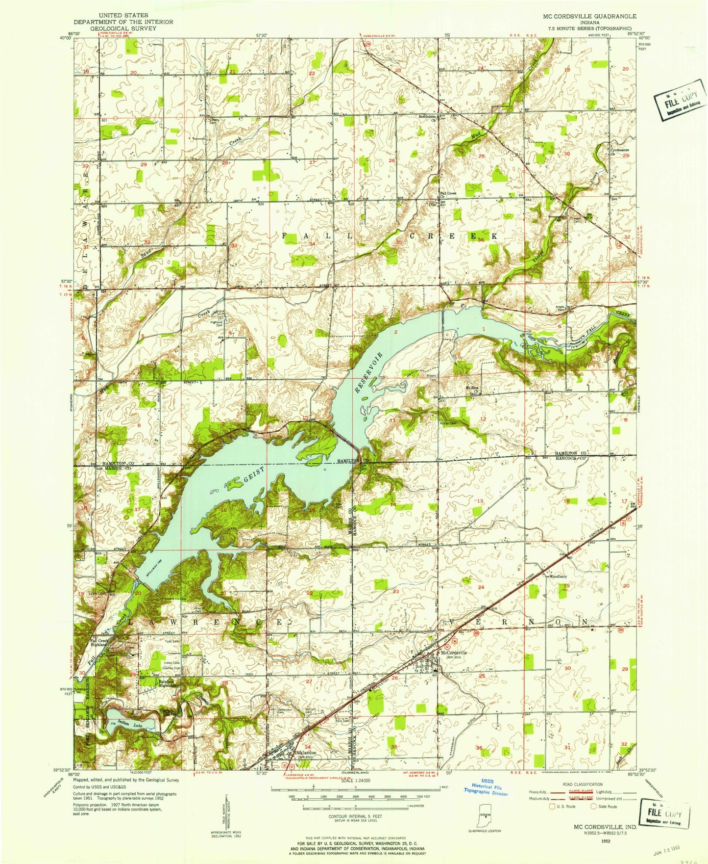 Classic USGS McCordsville Indiana 7.5'x7.5' Topo Map Image